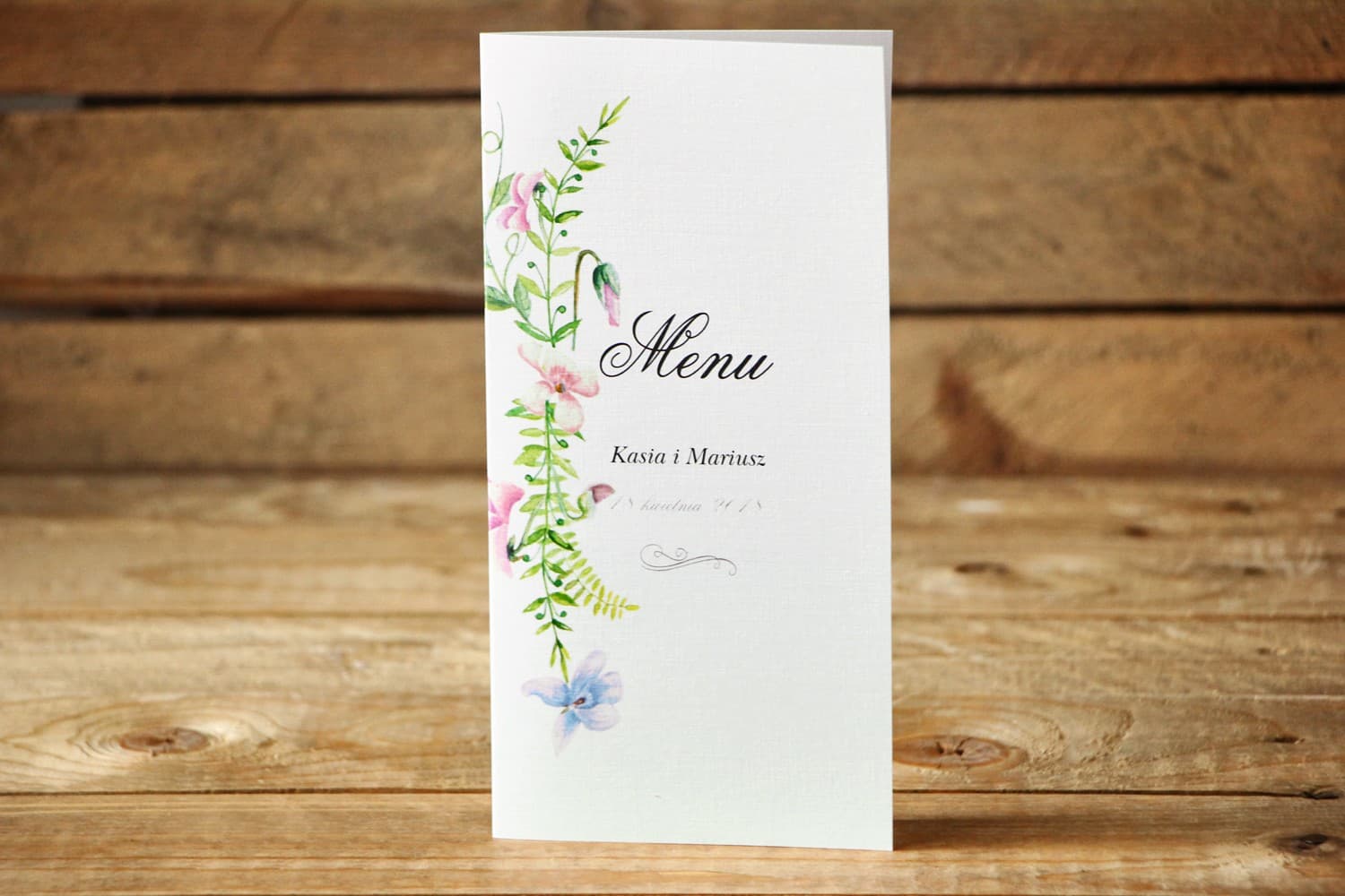 Menu Weselne Malowane Bratki na Papierze Lniany | Karta Dań na Stół | Malowane Kwiaty nr 26