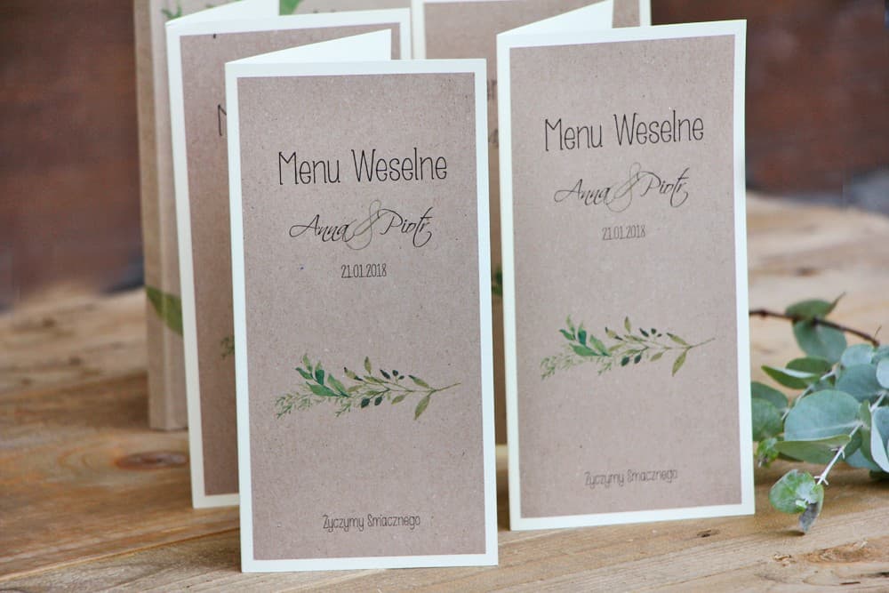 Menu de Mariage Botanique avec Motif Aquarelle de Branches Vertes, Papier Lin Ecru | Carte Menu de Table | Margaret n° 7