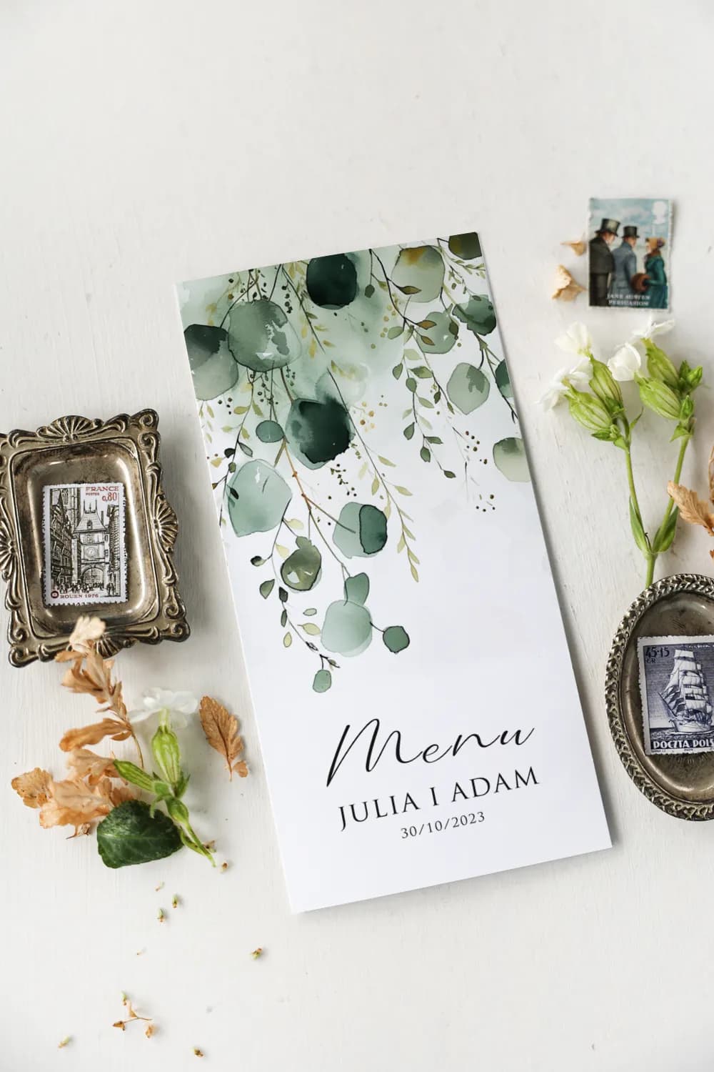 Menu de Mariage Plié avec Eucalyptus | Menu de Table Élégant, Botanique | Impresja n° 7