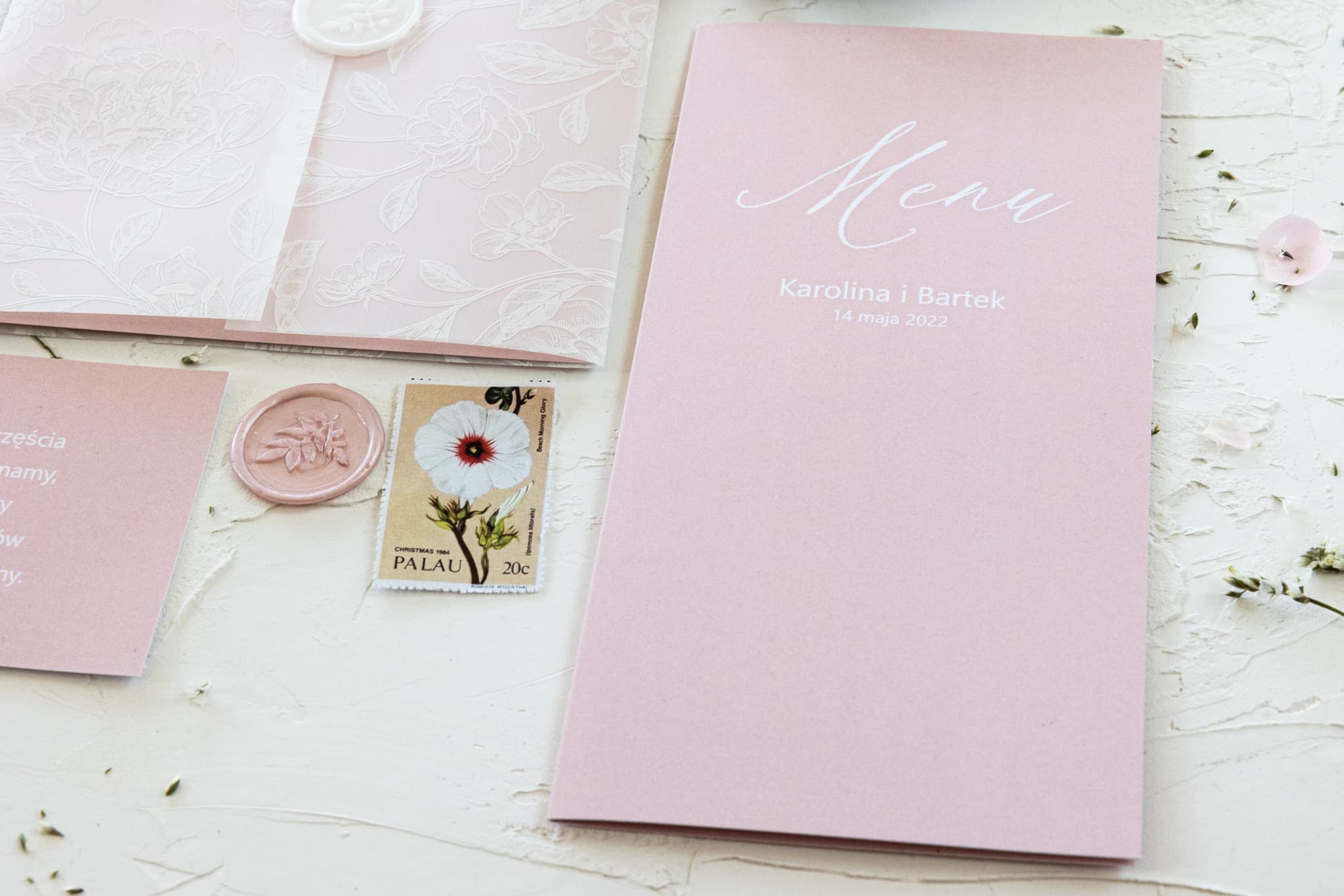 Menu de Mariage Rose Poudré, Cartes de Menu Rigides | Menu Élégant pour Table de Mariage | Nefryt n° 1