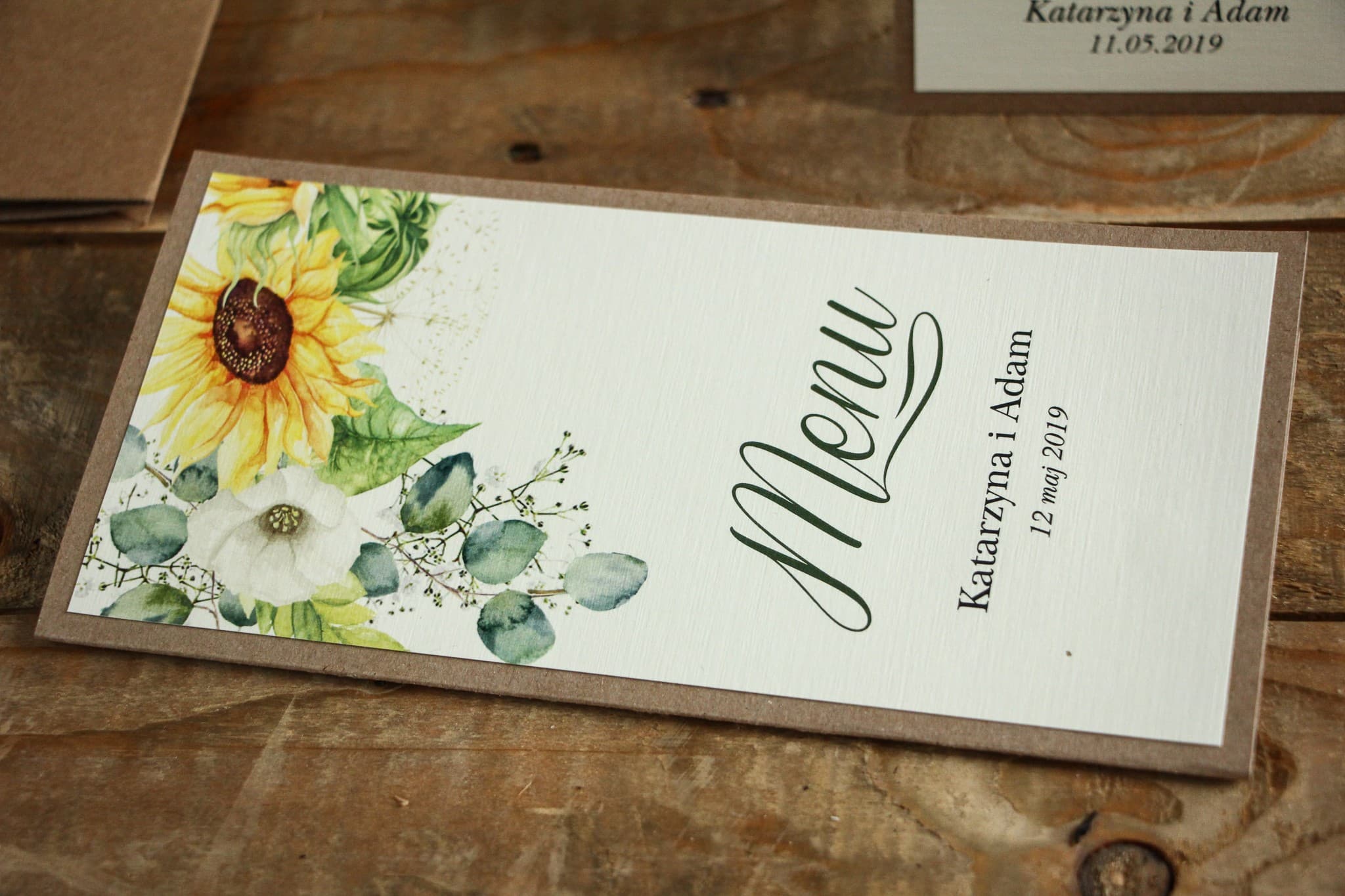 Menu de Mariage Rustique avec Tournesol | Carte de Menu Écologique en Papier Kraft | Kraft n° 5