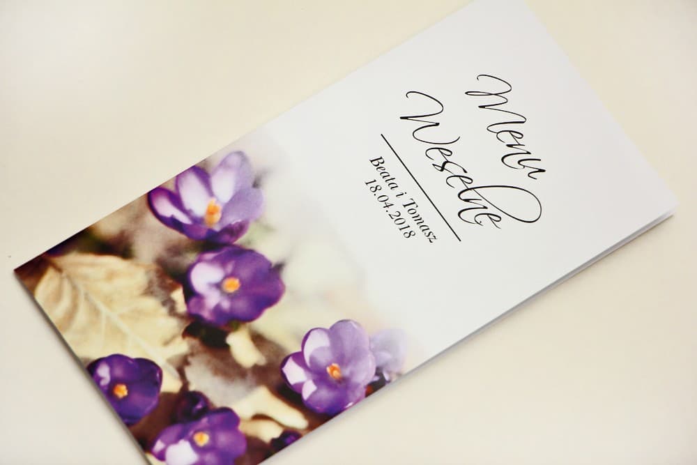 Menu de Mariage Élégant Crocus Violets | Carte de Menu de Table Personnalisée | Elegant n° 26