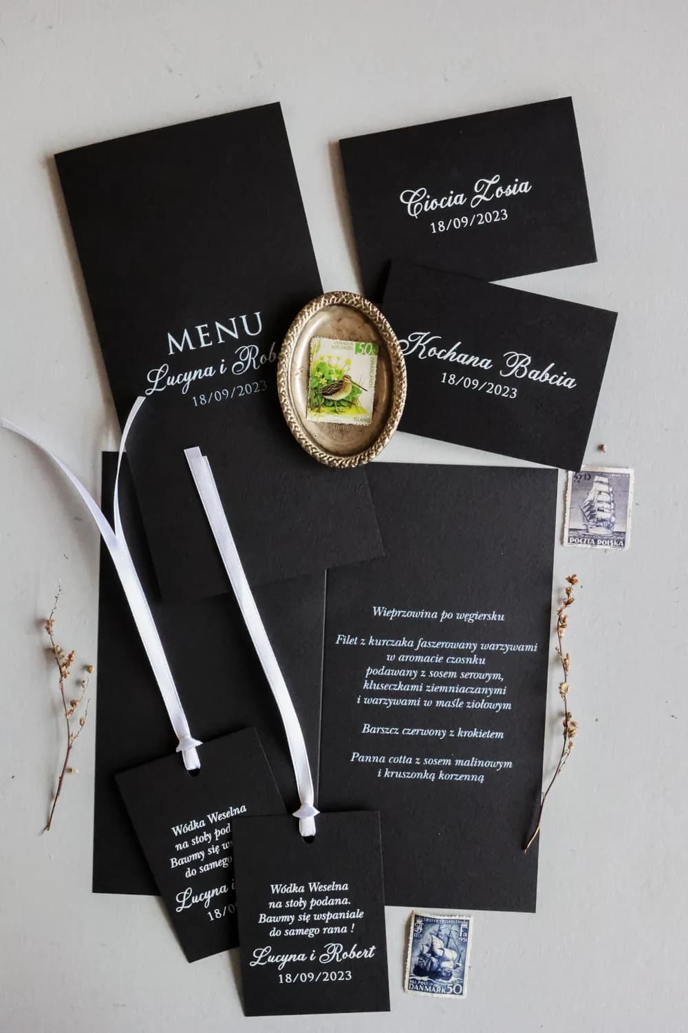 Menu de Mariage Noir avec Impression Blanche | Carte de Menu Élégante Glamour | Kraft n° 8