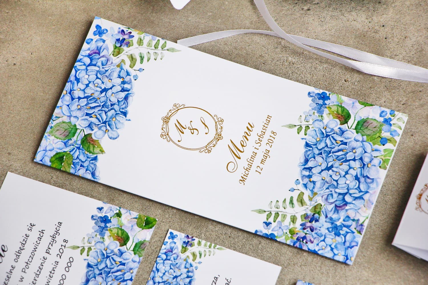 Menu de Mariage Doré avec Hortensia et Lavande, Cartes Menu Pliées | Papeterie de Table | Sorento n° 5