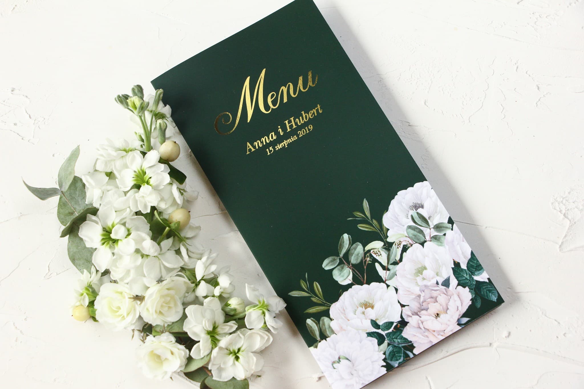 Menu Nuziale Elegante Dorato Verde con Rose | Carta Piatti per Tavolo Nuziale | Zaffiro n. 3