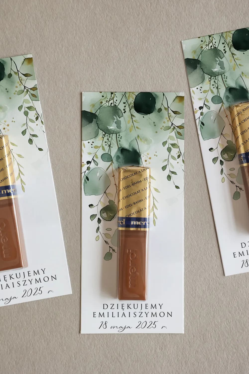 Detalle para Invitados Merci Verde Acuarela | Elegantes Chocolatinas para Boda | Impresión nº 7