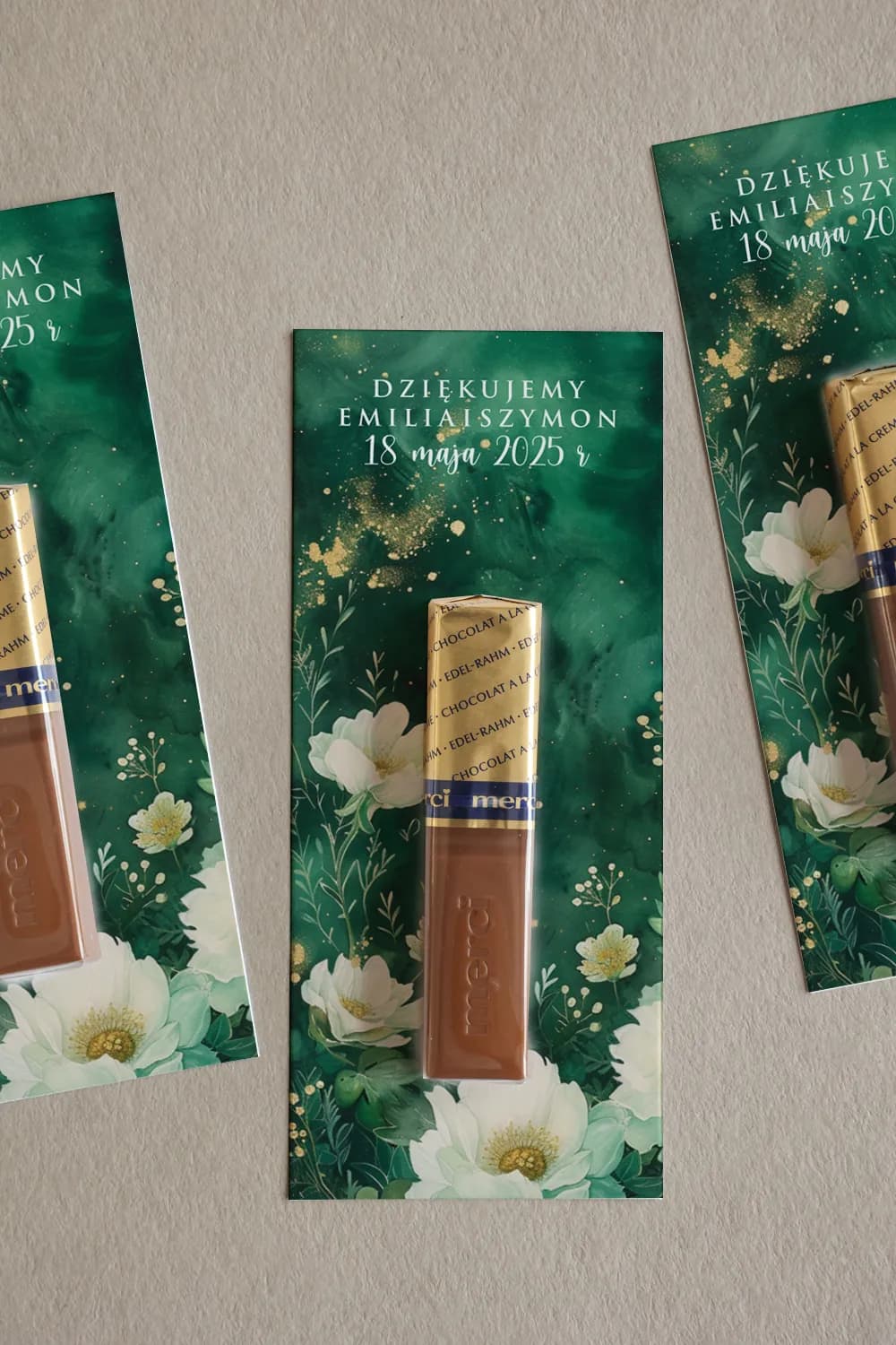Agradecimiento para Invitados Merci con Dorado, Verde Botella | Elegantes Chocolates para Boda | Impresja n.º 14