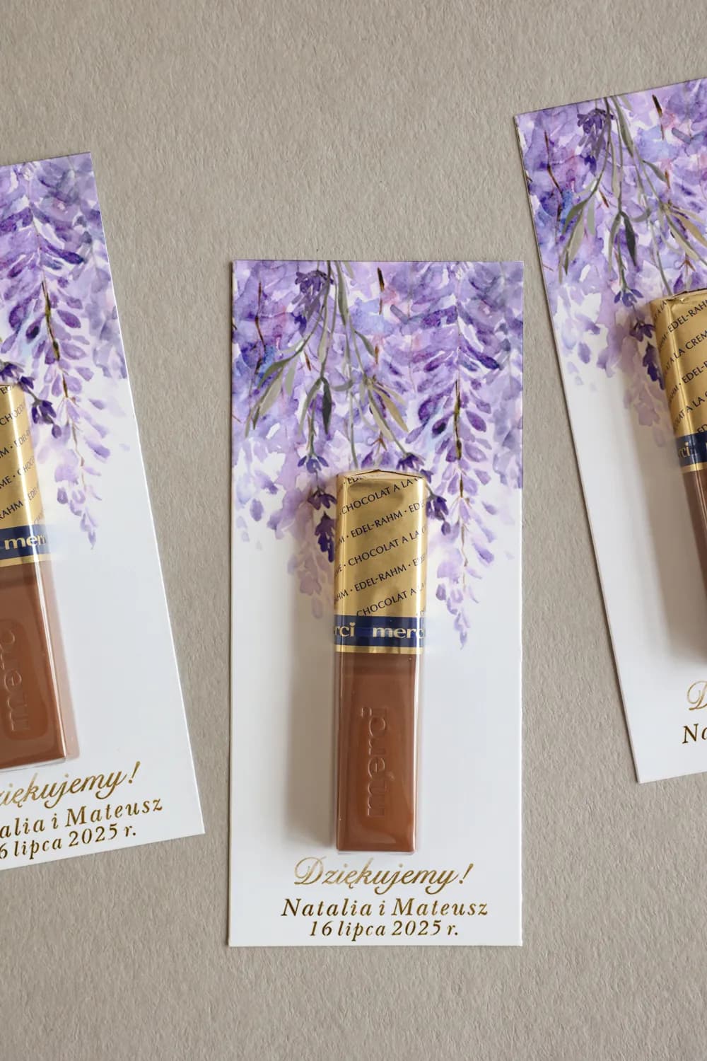 Merci Wedding Favours Gold Foiled with Purple Wisteria - Rubin No. 5