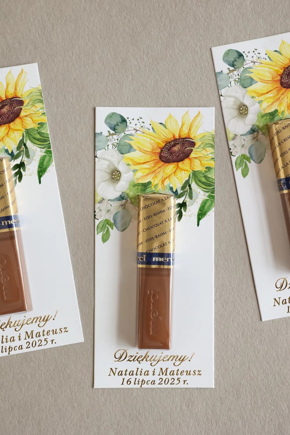 Gold Foiled Merci Wedding Favours Sunflowers and Anemones | Rubin No. 7