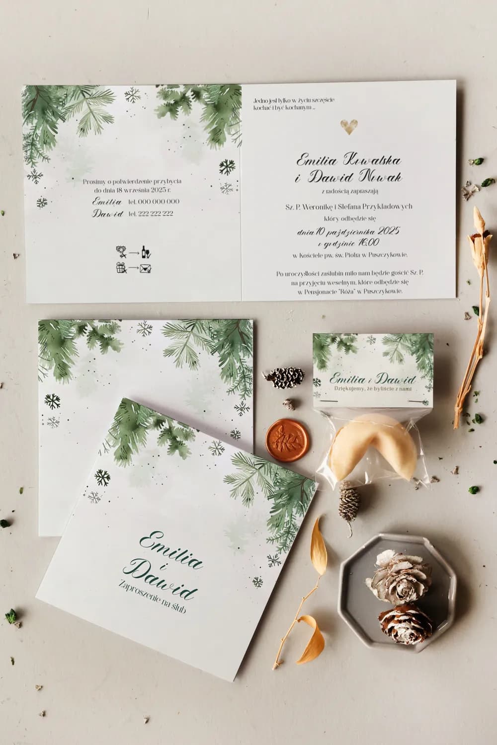 Cejla No. 14 Wedding Invitation – Winter Motif with Greenery