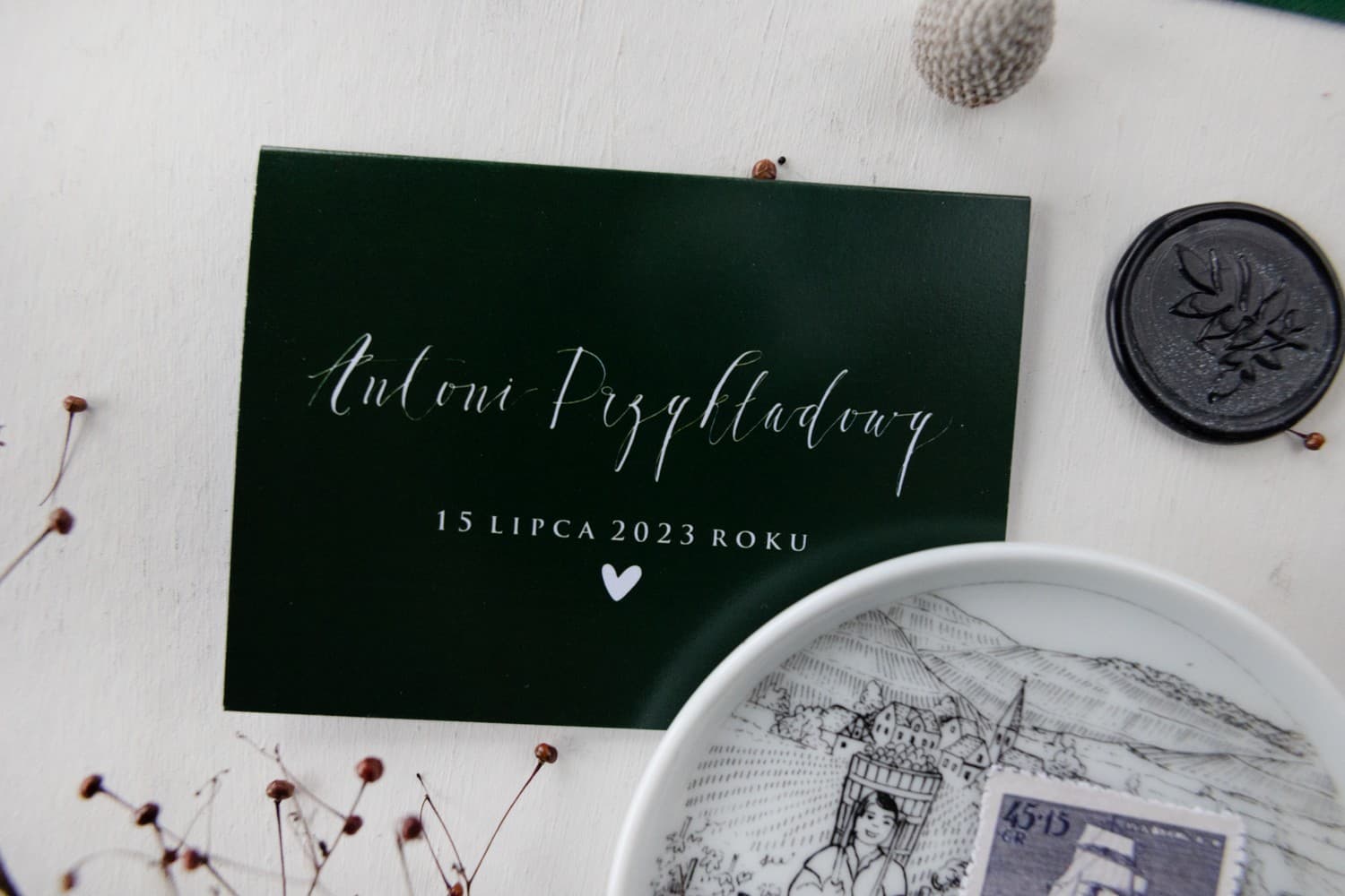 Magnolia No. 2 Wedding Place Cards – Modern Bottle Green Table Cards