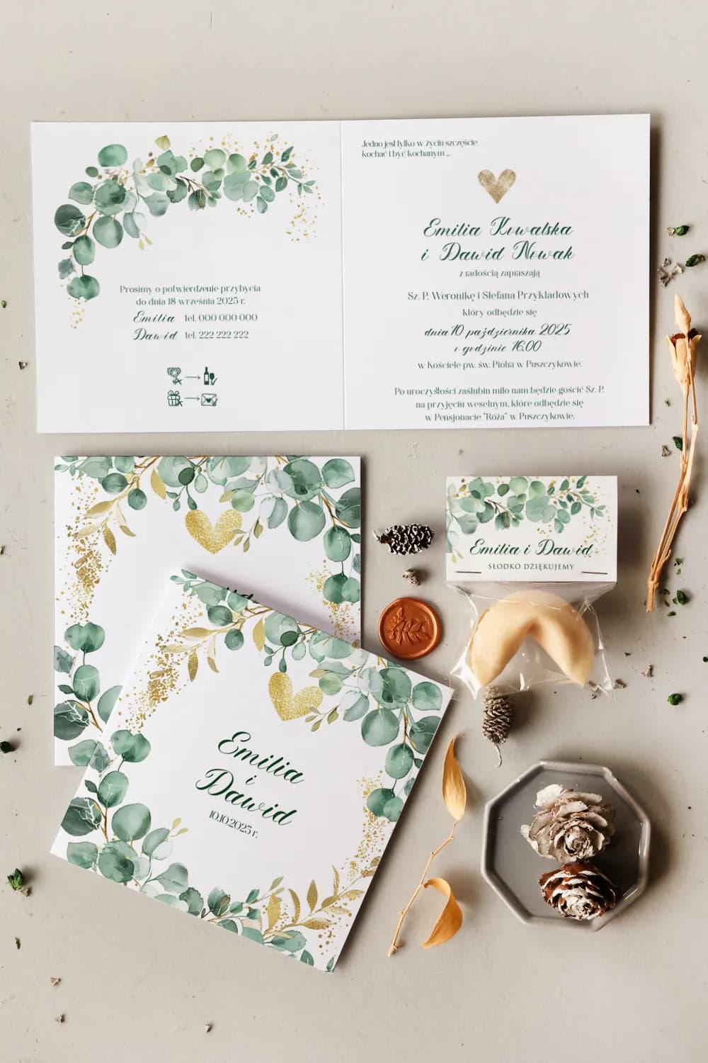 Hochzeitseinladung Cejla Nr. 5 – Botanischer Stil mit Eukalyptus