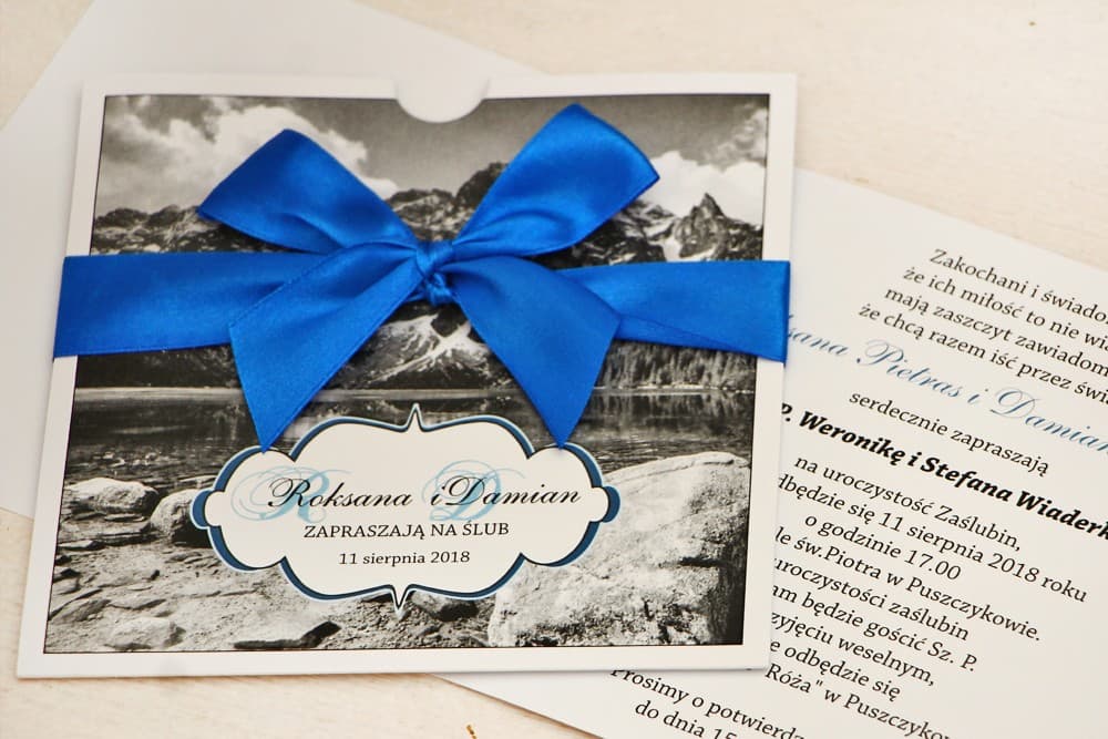 Mountain Wedding Invitations with Tatra Landscape in Pocketfold, Black & White Glamour – Felicja 21