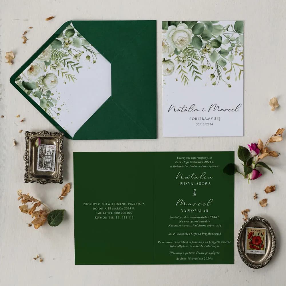 Muestra de invitación con rosas y eucalipto – Impresión nº 10