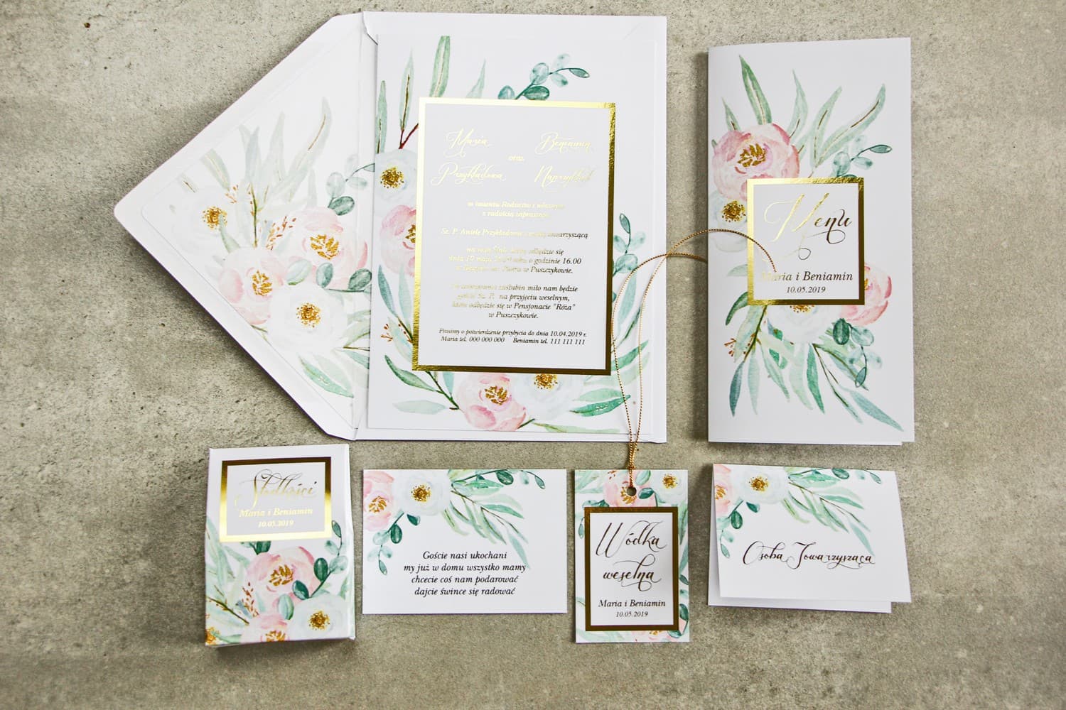 Muestras de Invitaciones de Boda Glamour Peonías Doradas | Set de Prueba de Papelería Nupcial | Flores nº 1