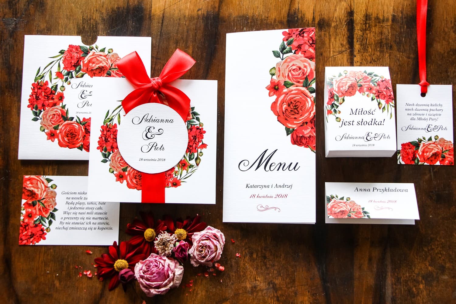 Muestras de Invitaciones de Boda Flores Rojas | Set de Muestras de Papelería | Flores Pintadas n.º 31