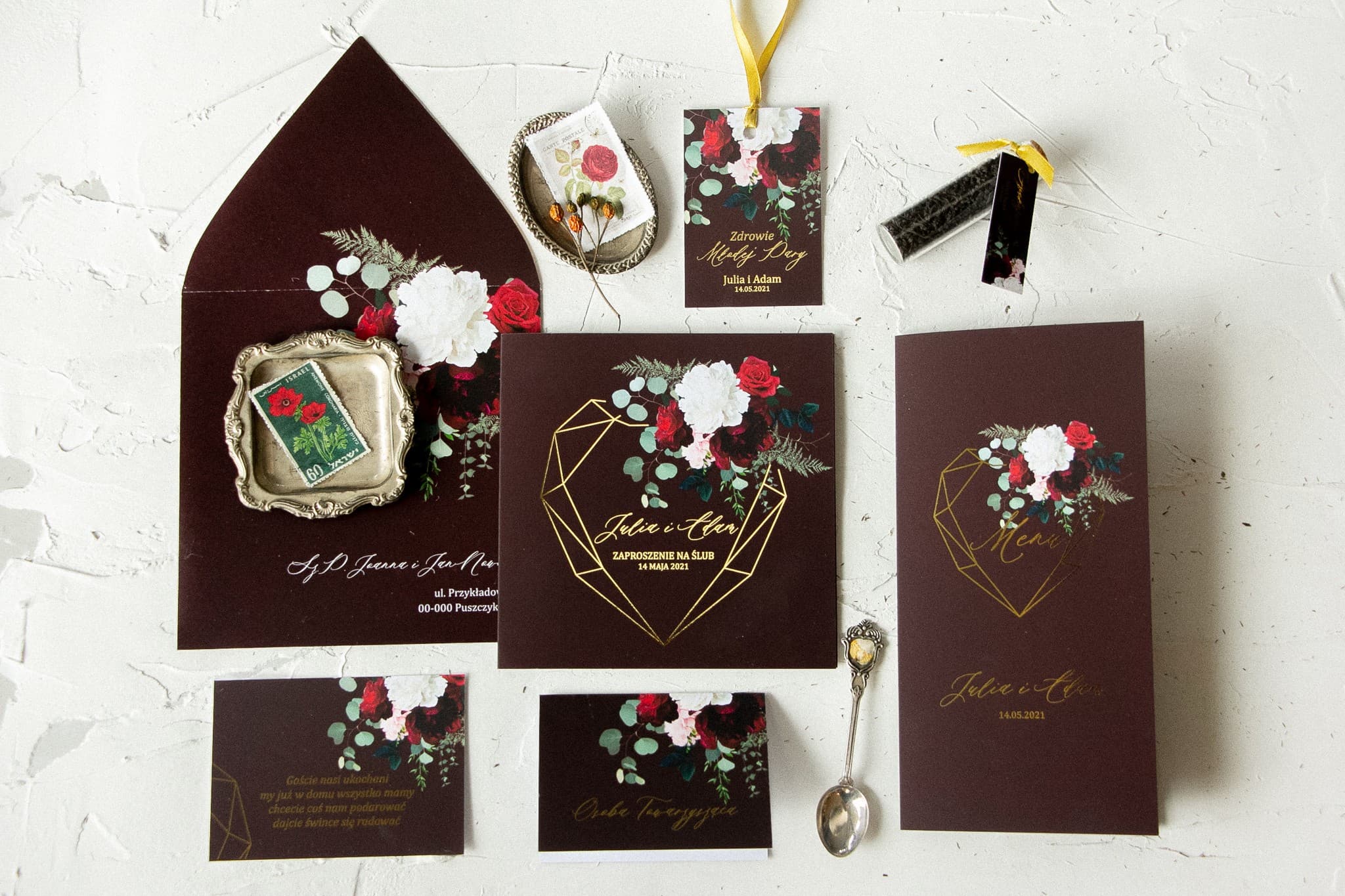 Muestras de Invitaciones de Boda Azul Marino Dorado | Set de Prueba con Papelería | Szafirowe nº 9