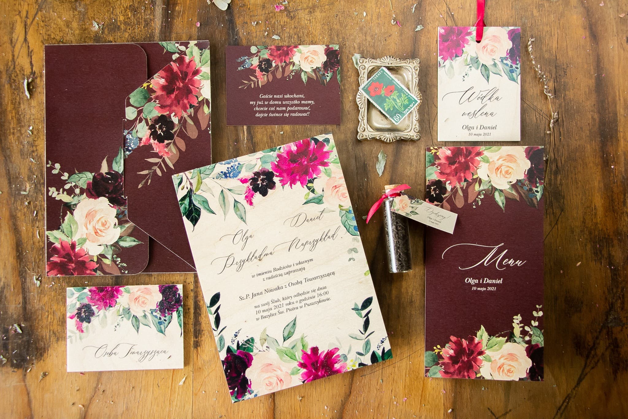 Set de Muestras sobre Madera, Rústico | Muestras de Invitaciones de Boda en Madera | Topaz nº 3