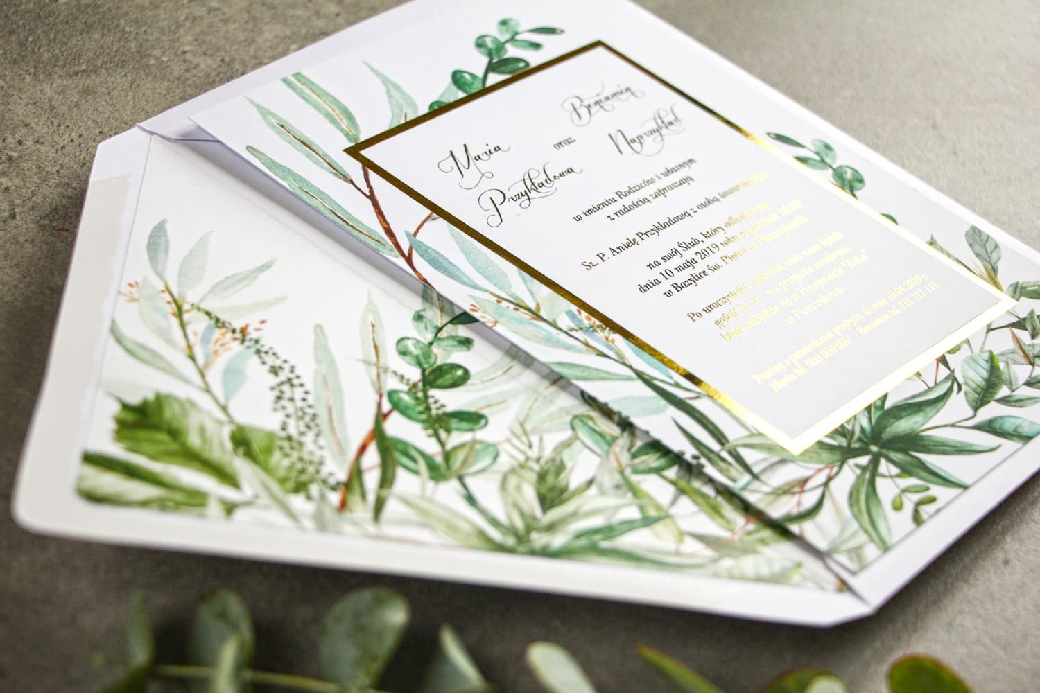 Muster der Hochzeitseinladung Greenery | Elegante Glamour Karten | Flores Nr. 3