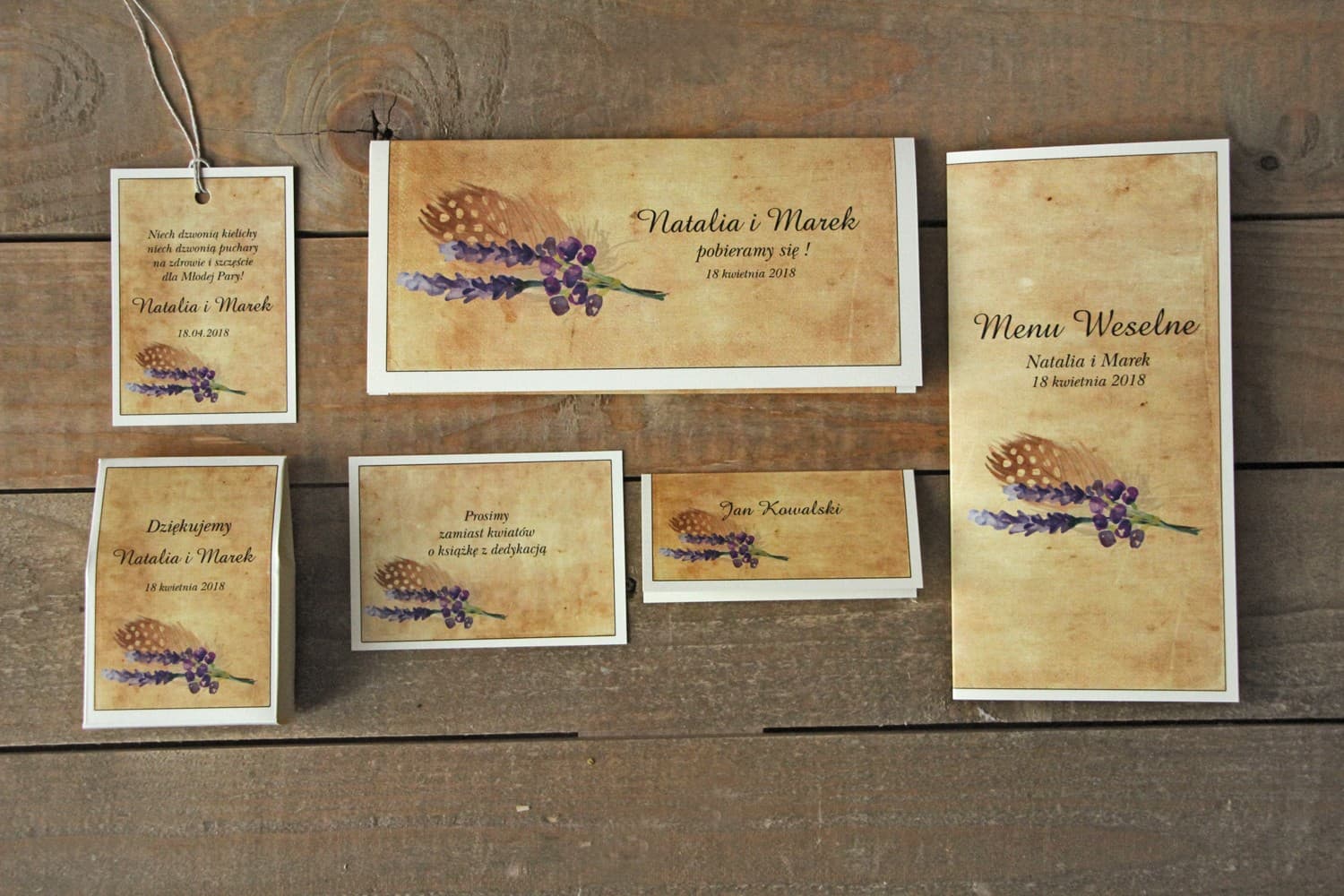 Muster-Set Boho Hochzeitseinladungen mit Feder | Papeterie-Set | Kollektion Karmelowe Nr. 3