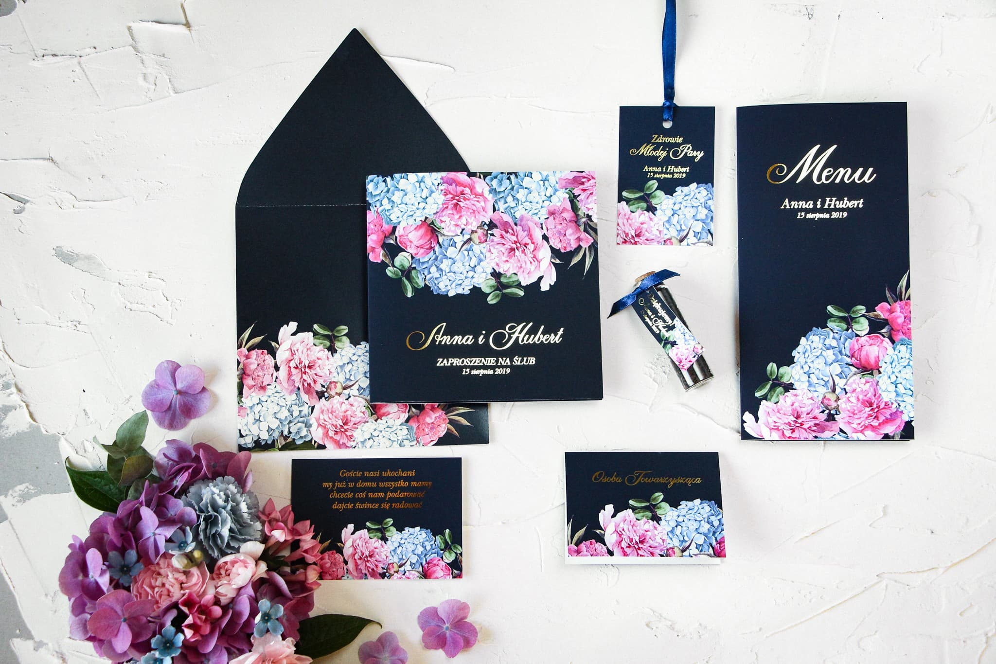 Musterset Hochzeitseinladungen Vergoldet | Blau-Goldene Papeterie | Szafirowe Nr. 5