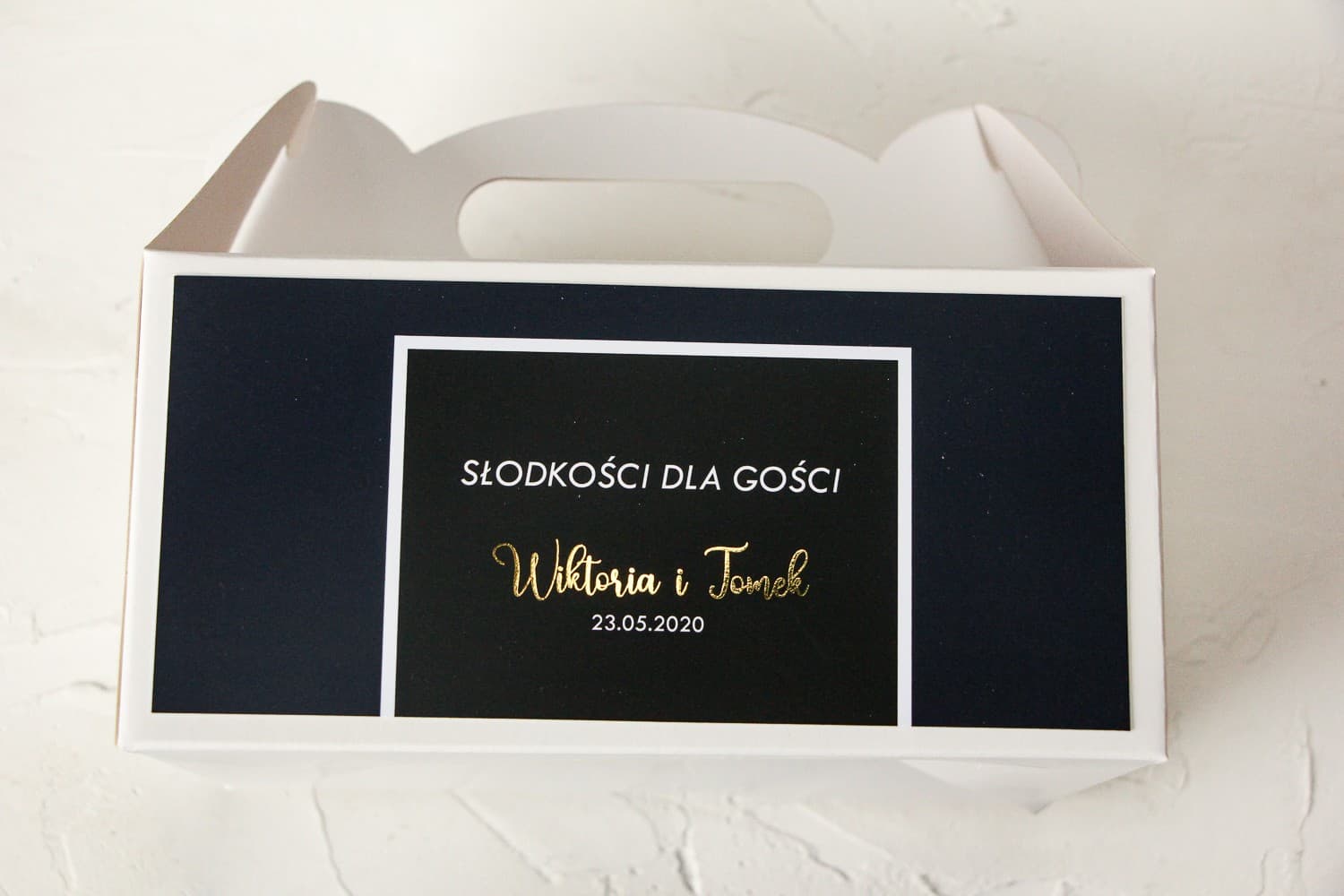 Navy Blue Personalized Gold Foiled Wedding Cake Box | Glamour Guest Packaging | Emerald No. 1