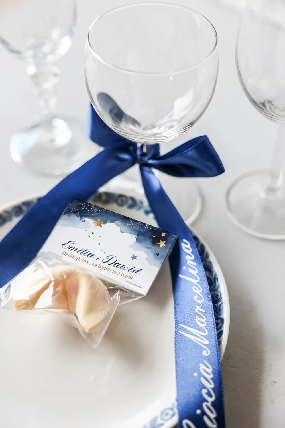 Navy Blue Ribbon Wedding Place Cards No. 1 – Satin Ribbon Table Names