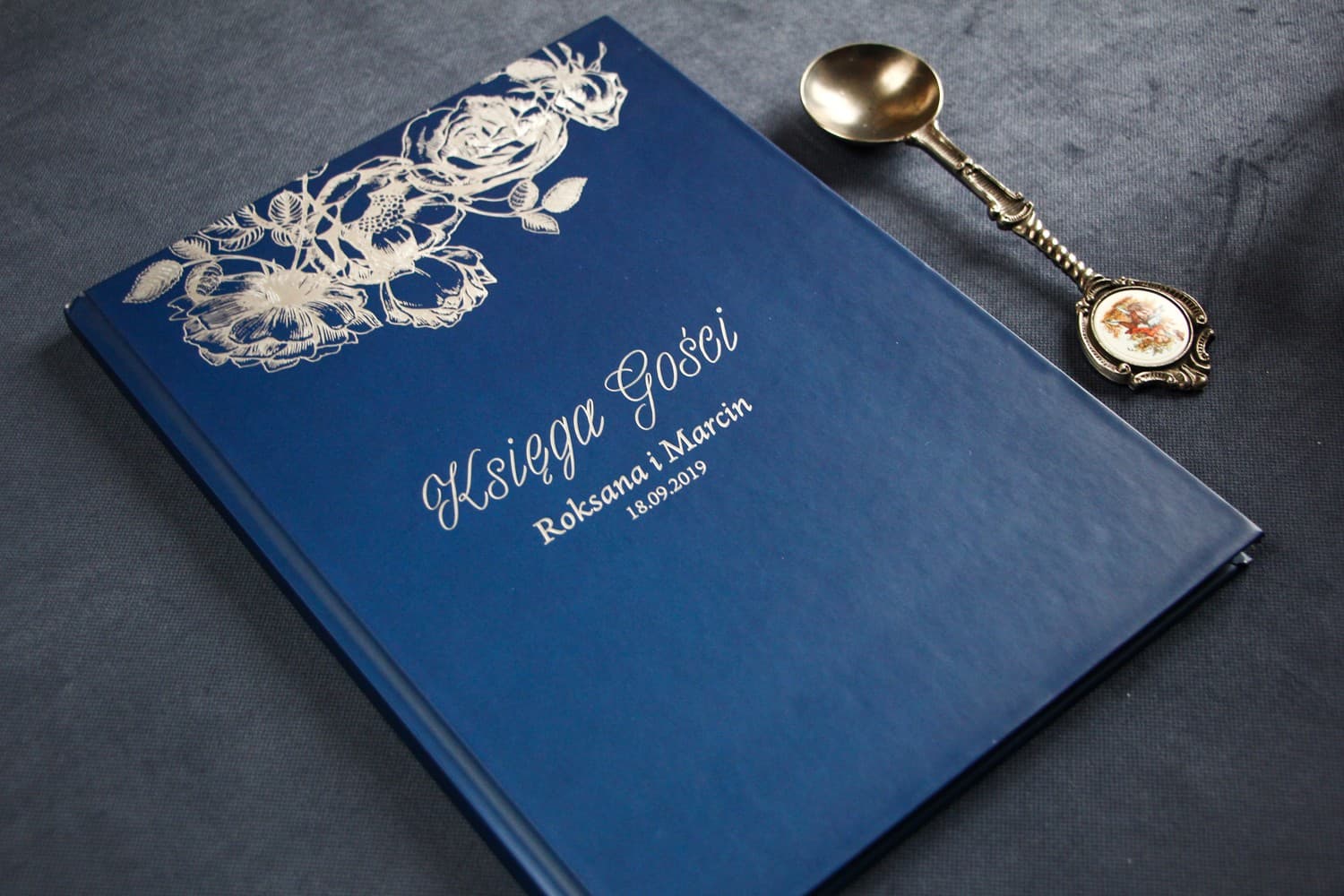 Elegant Navy Blue & Silver Personalized Guest Book | A4 Wedding Guest Book | Mikado No. 1