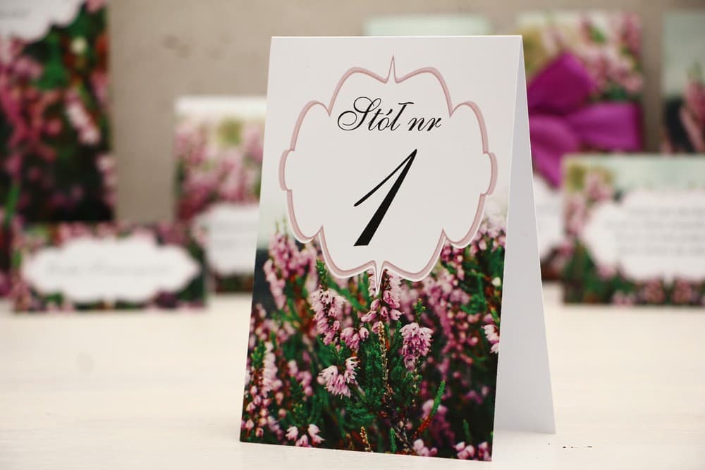 Numeri da Tavolo con Motivo di Erica, Segnaposti Autunnali | Numeri Tavolo Matrimonio Autoportanti | Felicja n. 1