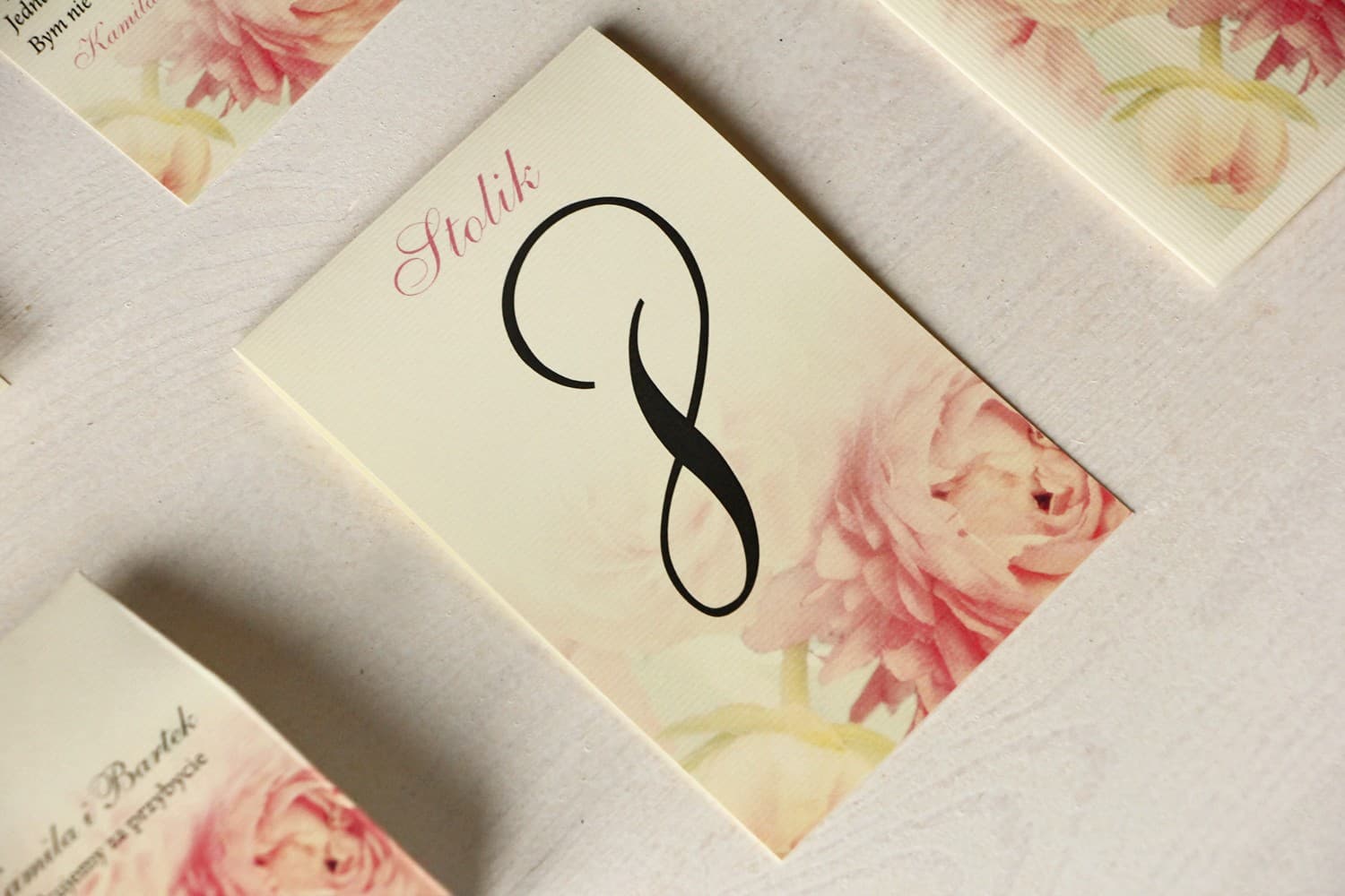 Numeri Eleganti da Tavolo con Peonie, Rosa Pastello | Numeri Tavoli Nuziali | Magnet nr 3