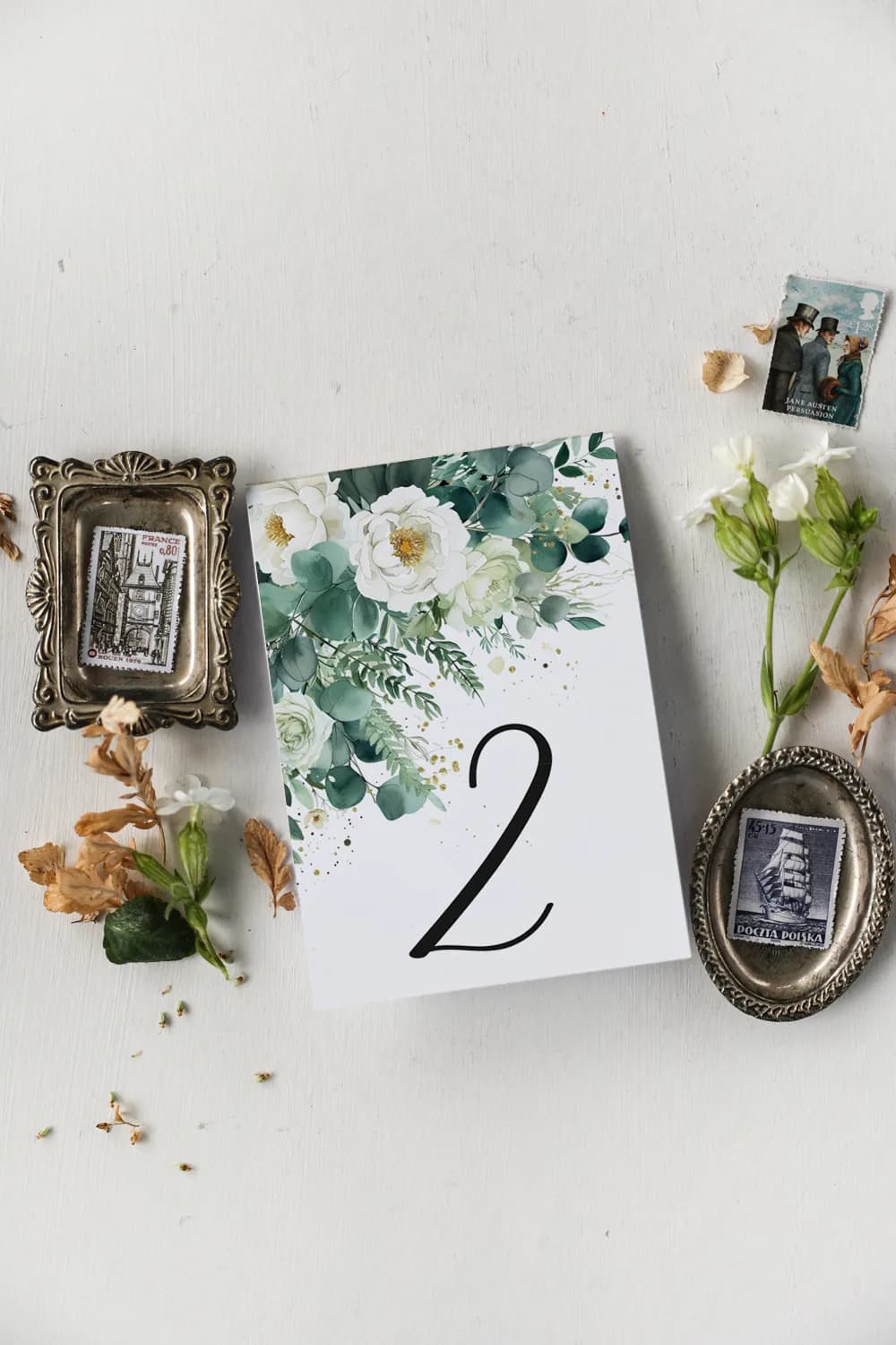 Numeri da Tavolo Matrimoniale Botanici con Eucalipto e Oro | Numerazione Tavoli Elegante | Impressioni n. 9