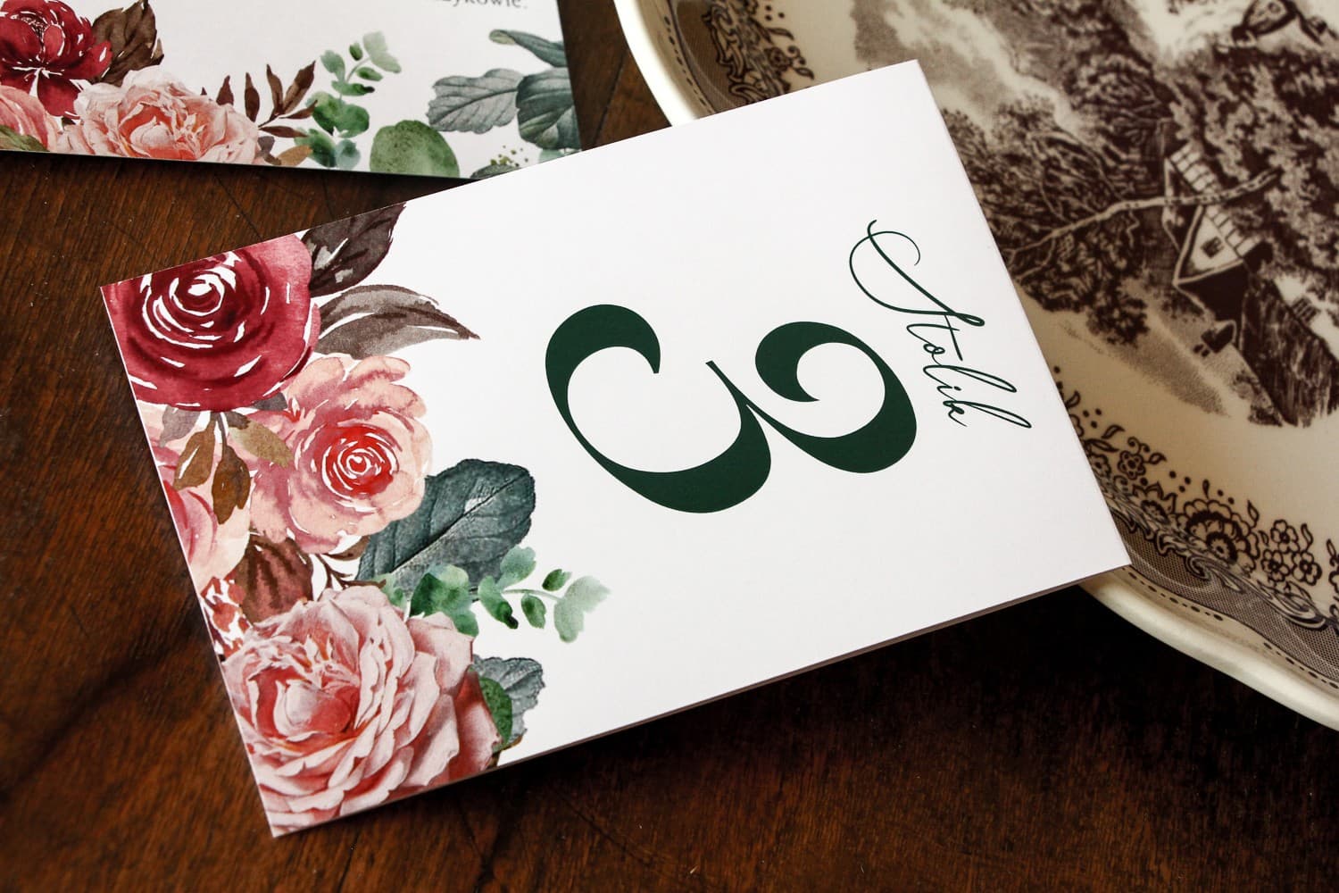 Números de mesa de boda con flores rosas | Marcadores de mesa de pie para bodas | Delize n.º 3