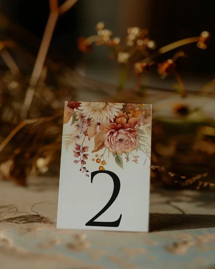 Elegantes Números de Mesa con Motivo Floral | Números de Mesa de Boda de Pie | Impresja n.º 2