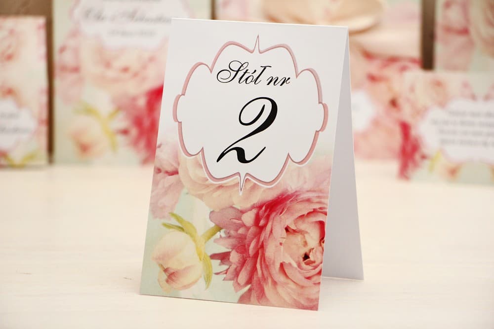 Números de Mesa Pasteles con Peonías, Señalización Elegante | Números para Mesas de Boda | Felicja nº 2