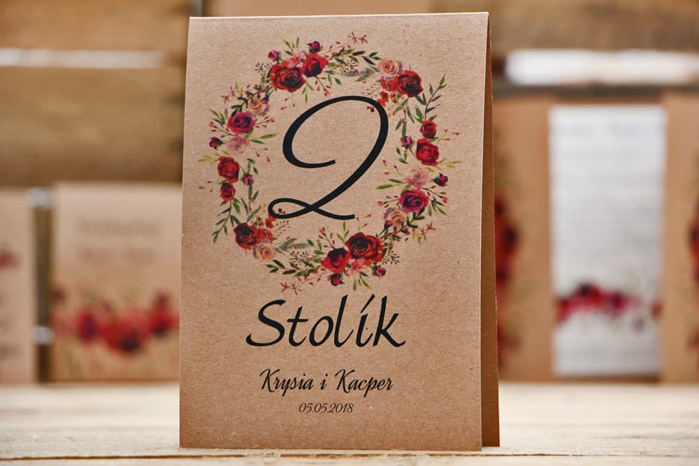 Números de Mesa de Boda con Rosa Burdeos y Flores Silvestres | Identificadores de Mesa de Boda | Frutos del Bosque nº 3