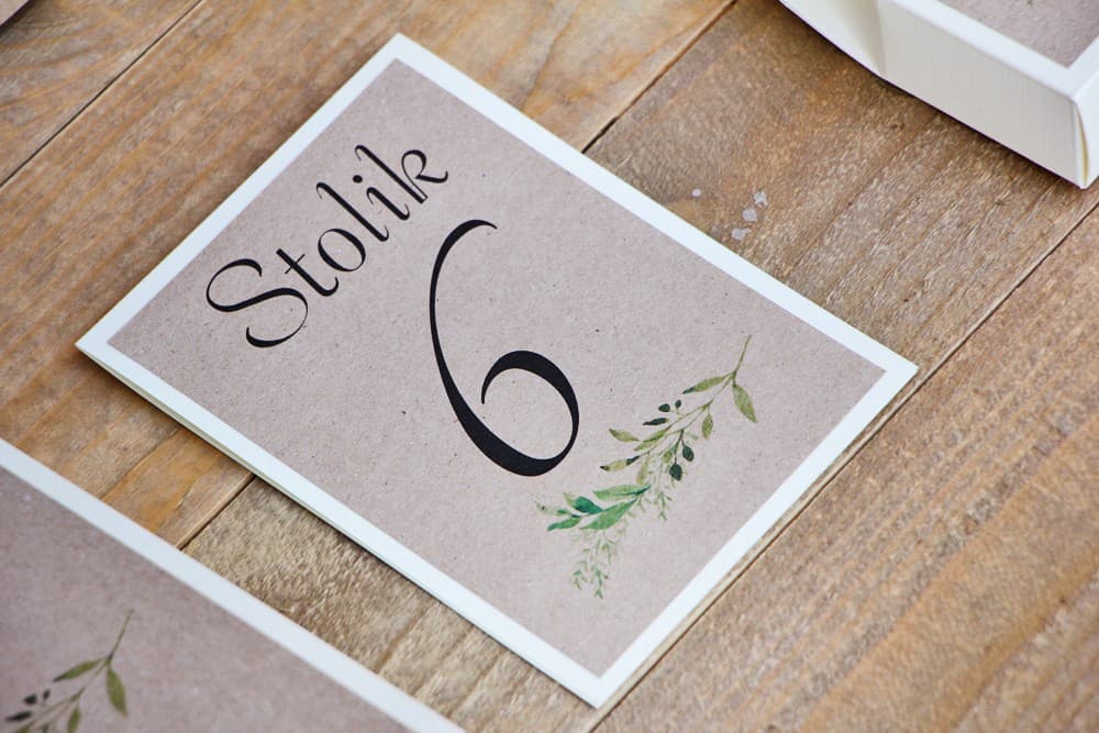 Numéros de Table Rustiques Rameaux Verts Aquarelle, Papier Éco | Numéros de Table de Mariage Botaniques | Margaret n° 7