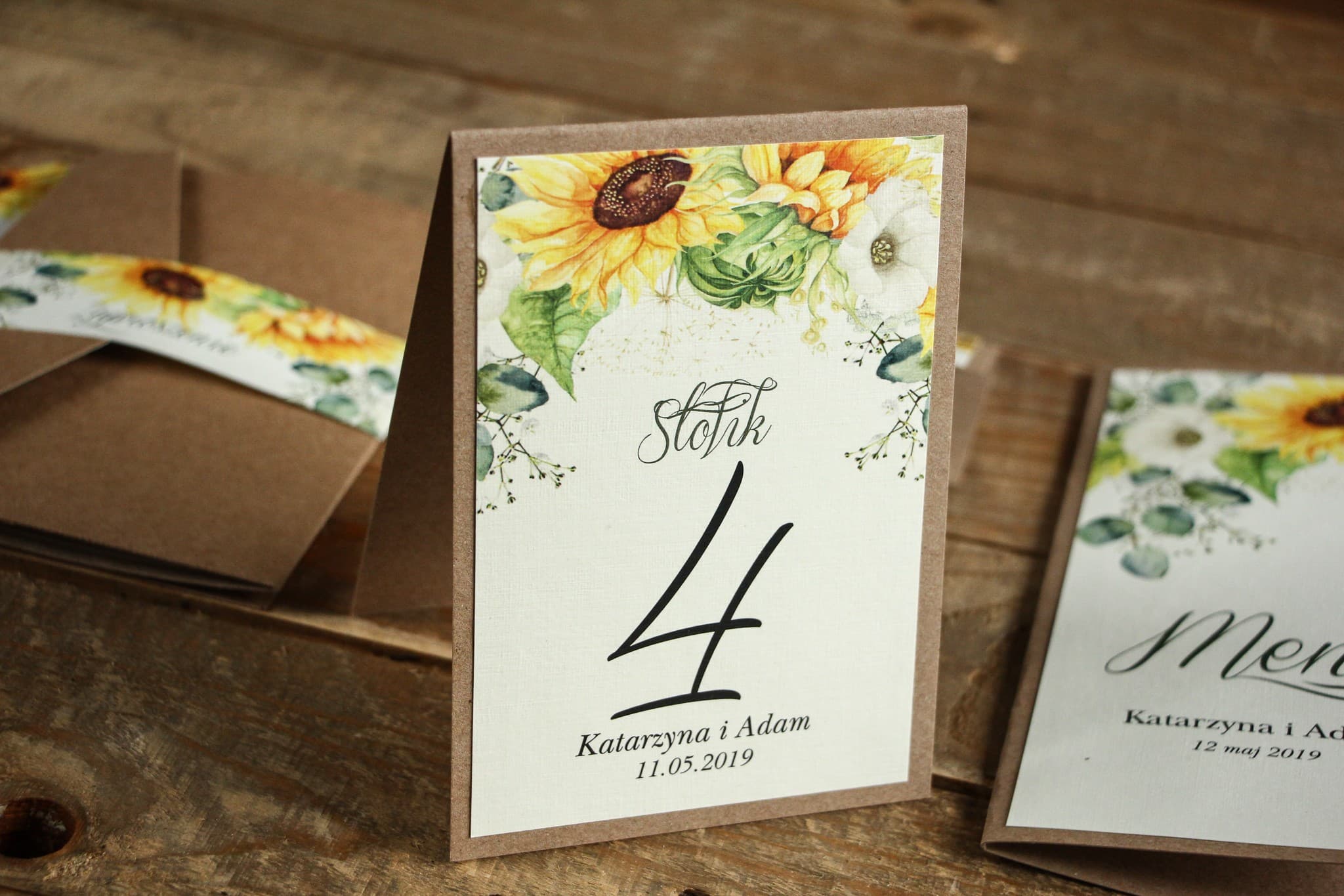 Numéros de Table Mariage Rustiques Tournesols Papier Kraft Écologique | Kraft n° 5