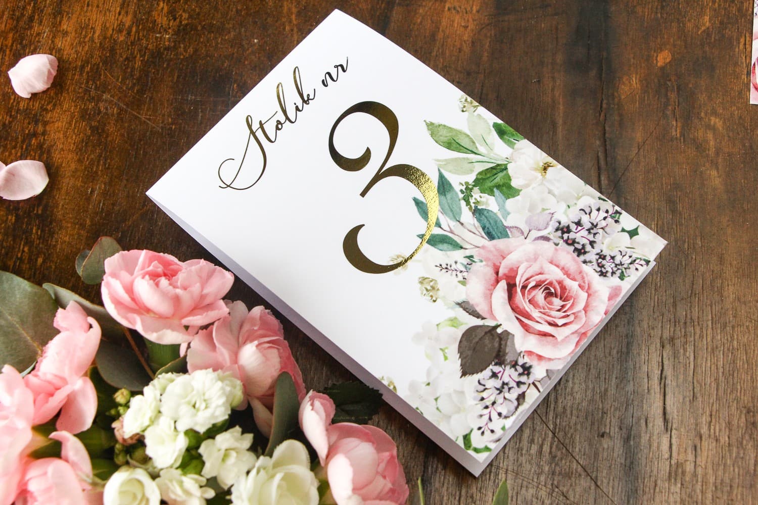 Numéros de Table de Mariage Dorés avec Roses | Numéros Élégants Glamour | Soreli n° 3