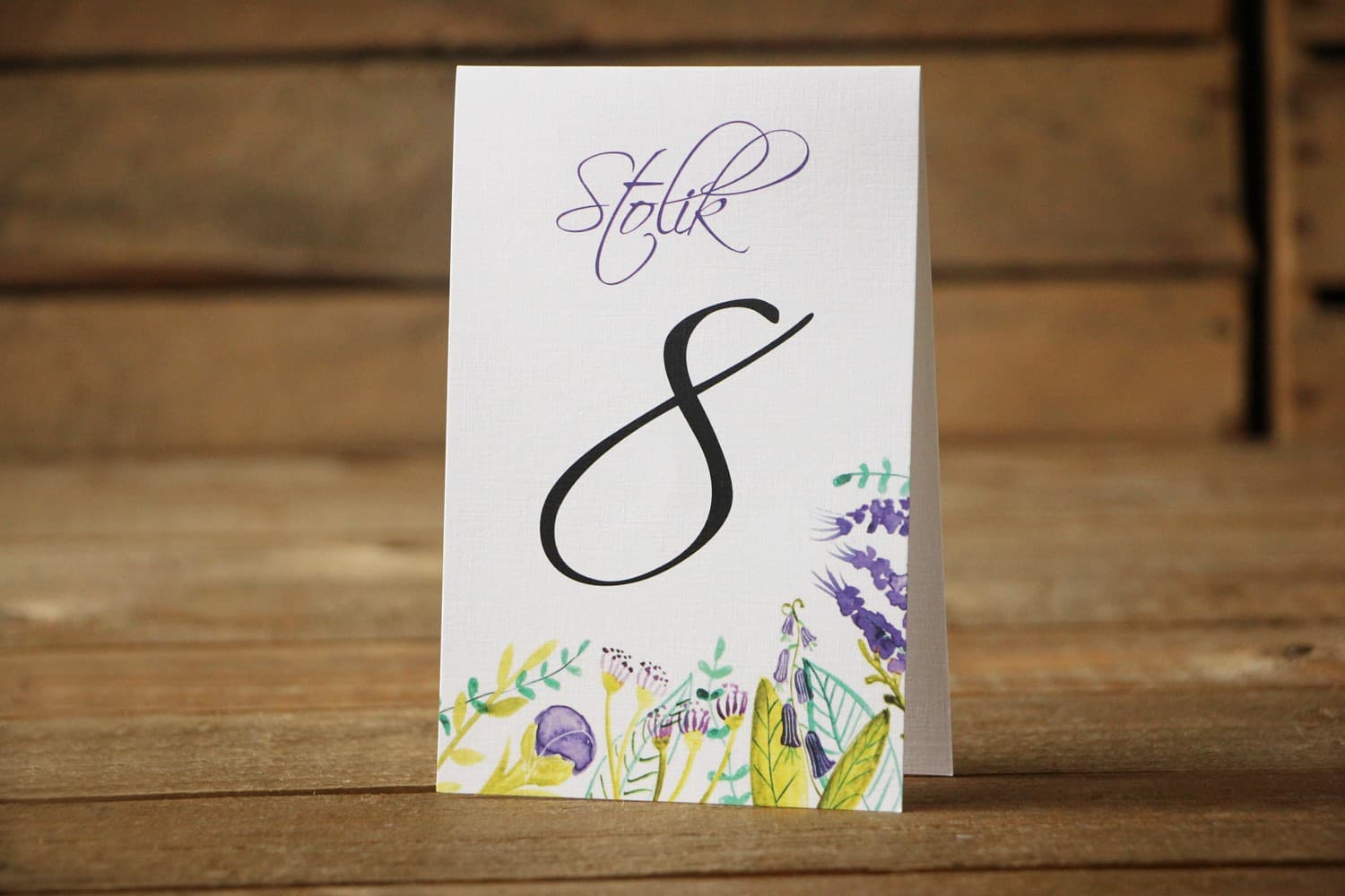 Números de mesa - Flores Pintadas nº 22 - Violeta y verde - complementos de boda, accesorios para mesa de banquete