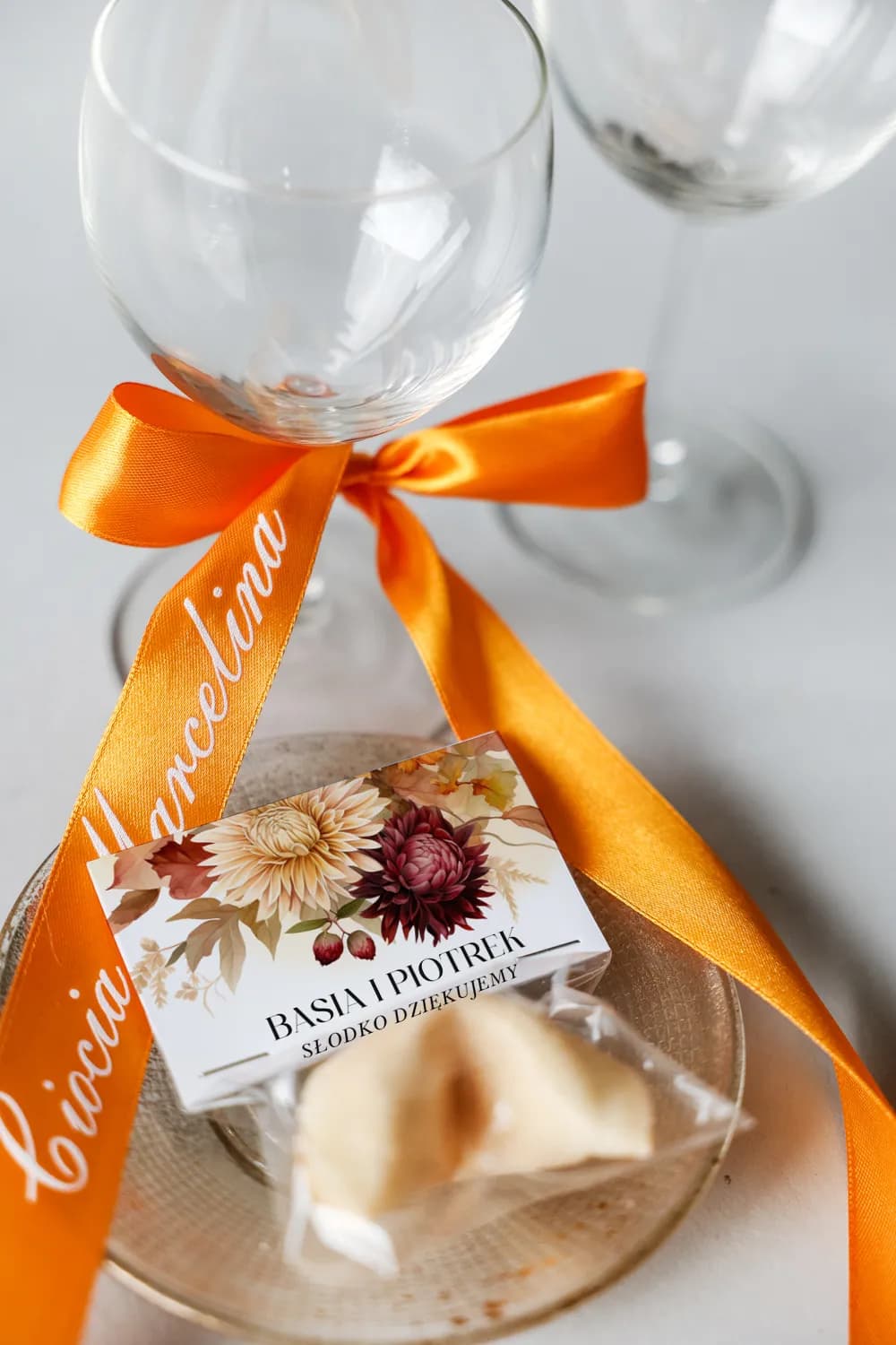 Orange Ribbon Wedding Place Cards No. 1 – Satin Ribbon Table Names