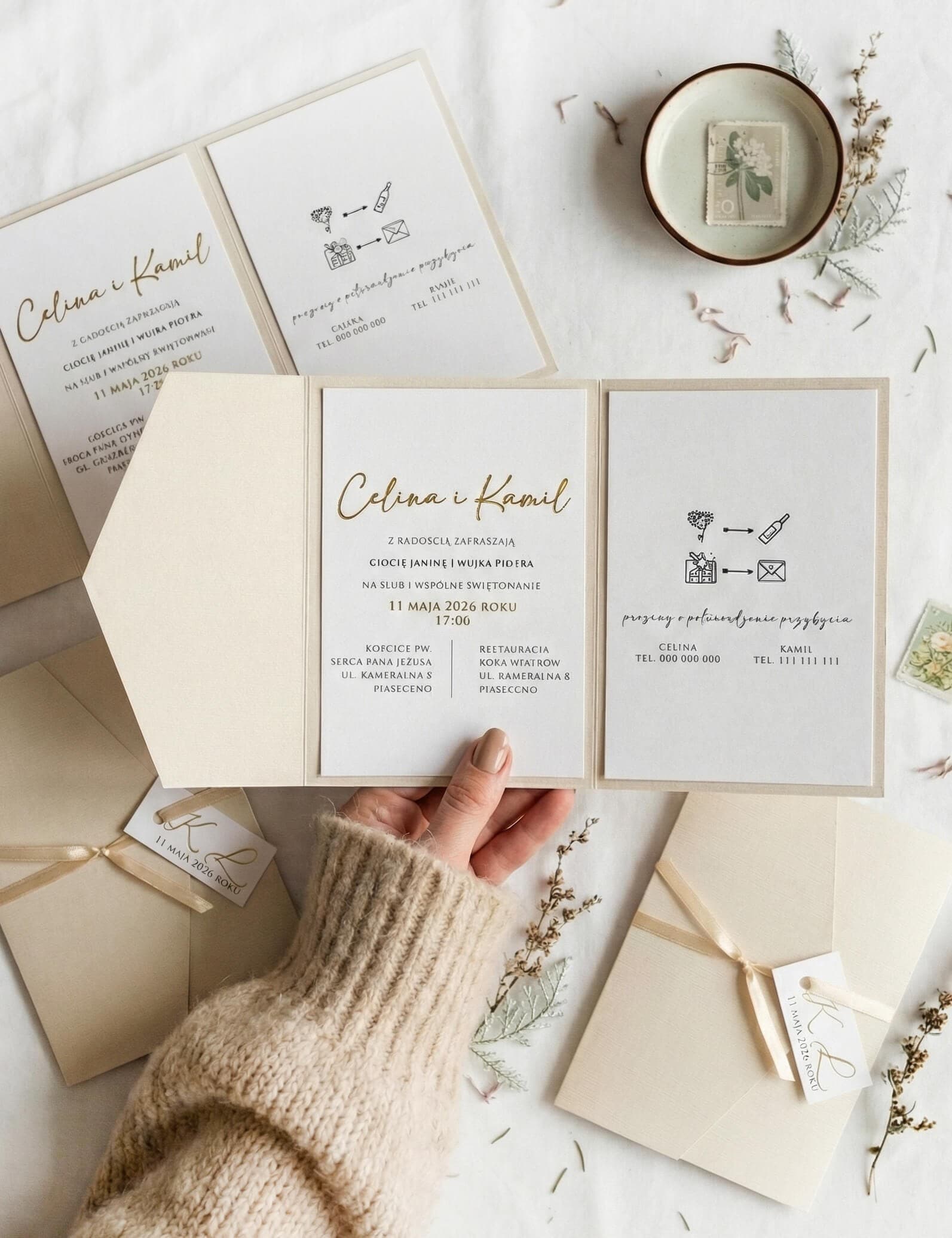 Partecipazioni Matrimoniali Glamour – Avril n. 10 Beige con Doratura