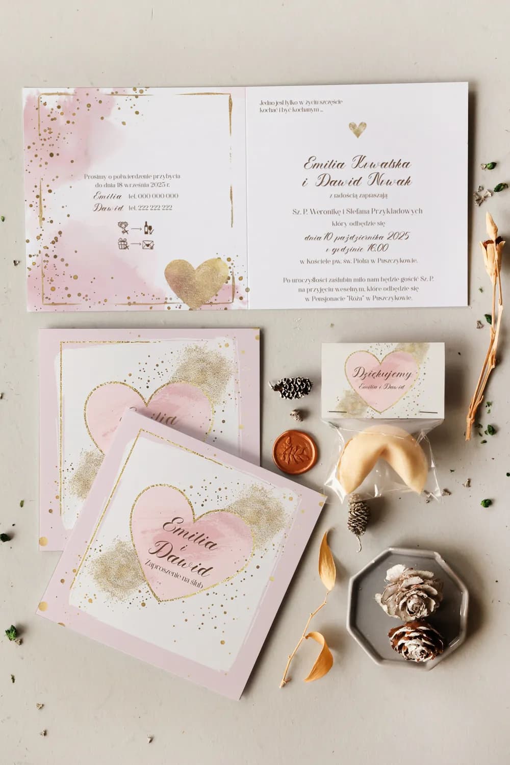 Cejla Collection Wedding Invitation No. 15 – Glamour Style with Watercolor Heart