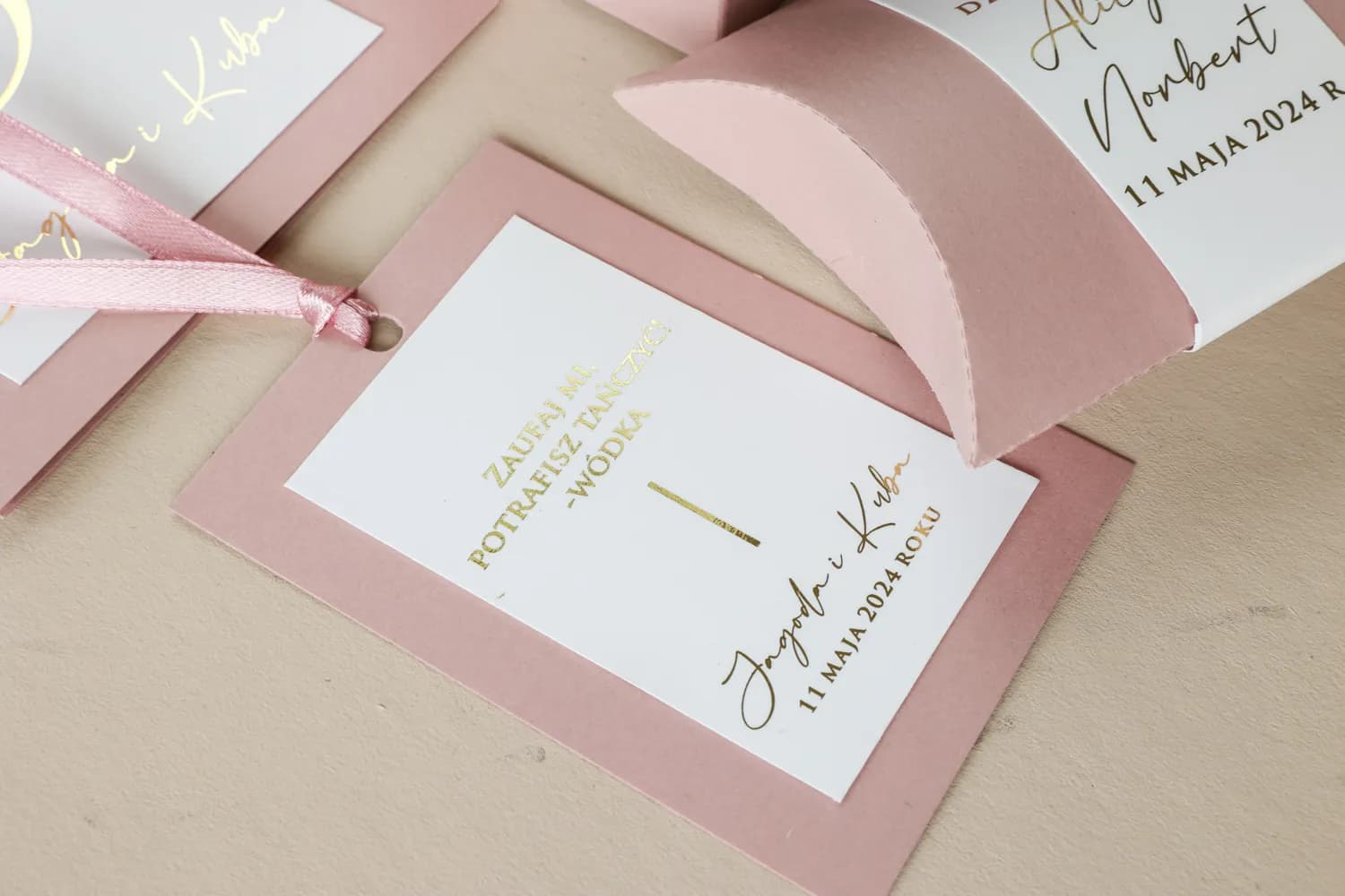 Pink Wedding Vodka Tags with Gold Foiling | Personalized Alcohol Labels | Avril No. 12