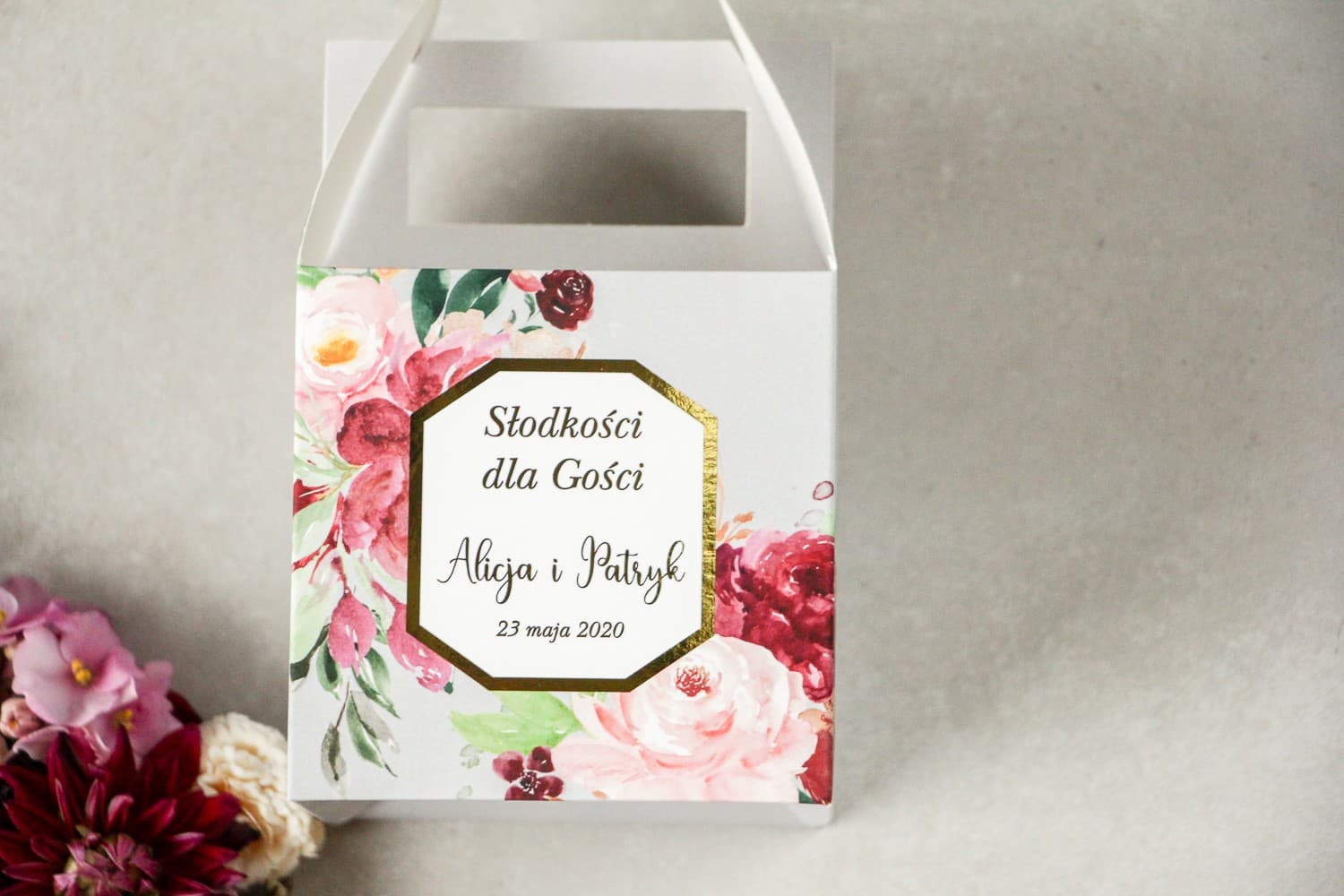 Peony Wedding Cake Box with Gold Foil | Square Favour Packaging | Lotus No. 2