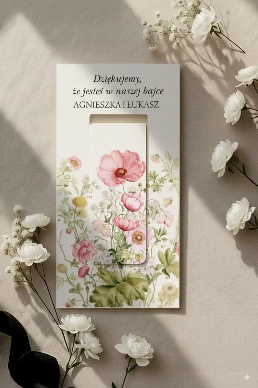 Personalised Magnetic Bookmark Wedding Favour | Boho Wildflower Theme | Impresja Design 1