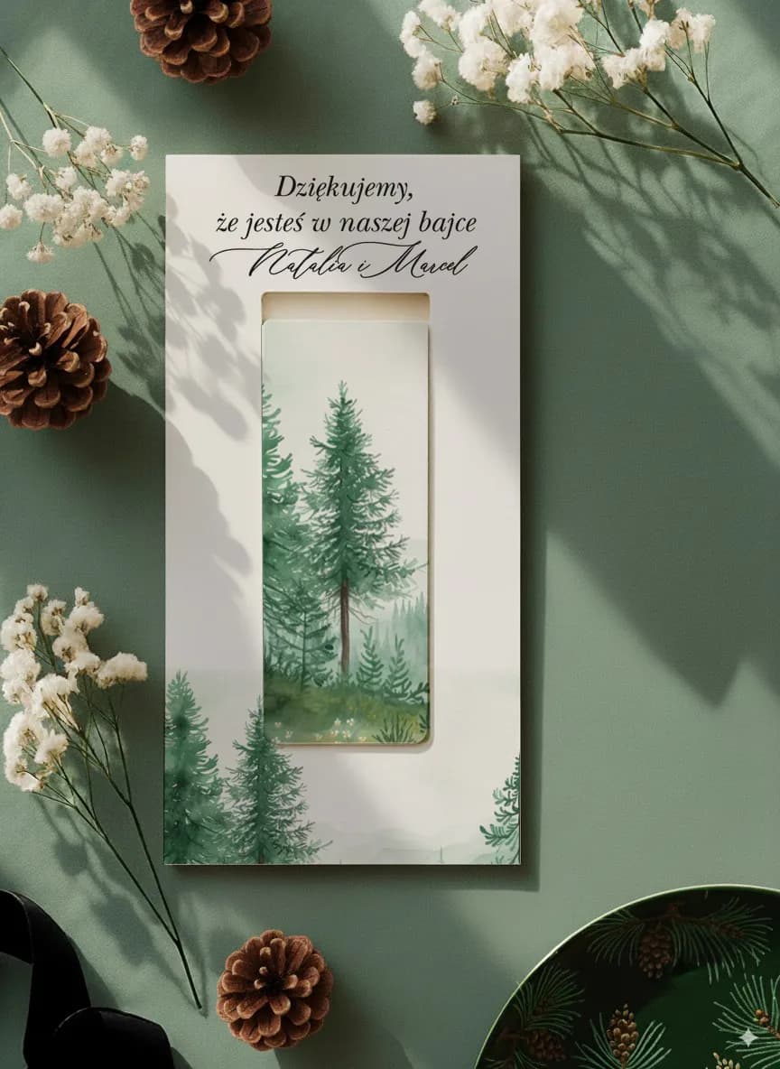 Personalisiertes magnetisches Lesezeichen mit Waldmotiv | Rustikales Gastgeschenk zur Hochzeit mit Personalisierung | Impresja Nr. 8