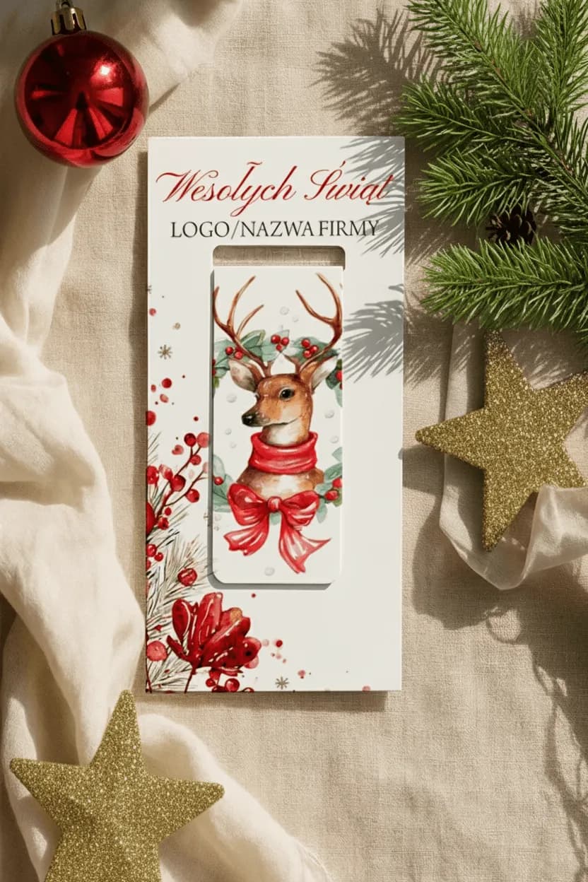 Ready-to-give Christmas business gift: magnetic bookmark as a promotional gadget for clients.