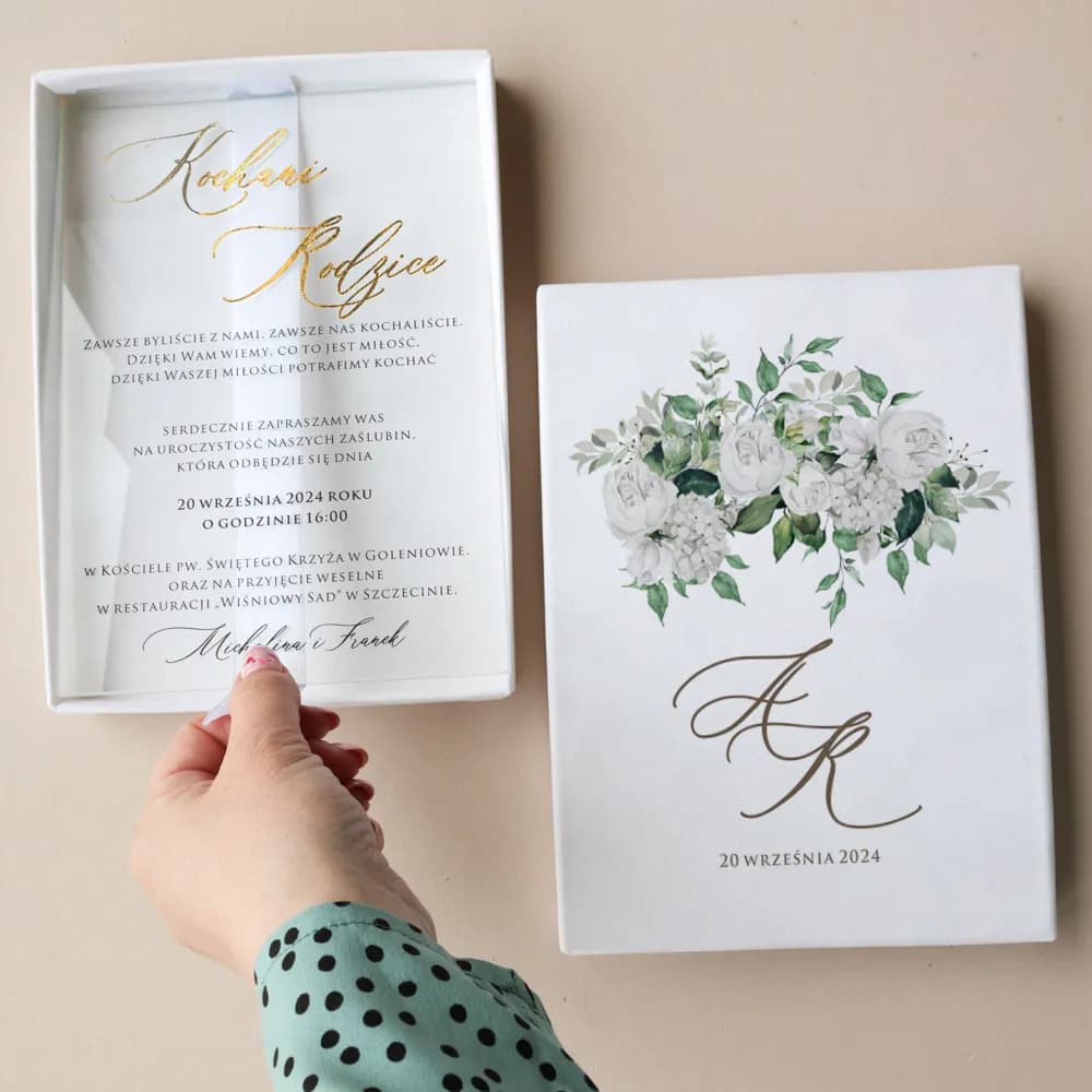 Wedding Invitation for Parents Rubin No. 11 – Glass Cards with White Floral Motif