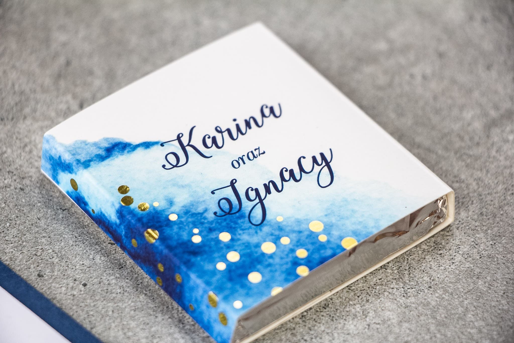 Navy Blue Wedding Chocolates with Gold Dots | Personalized Wedding Favours | Bakarto No. 1