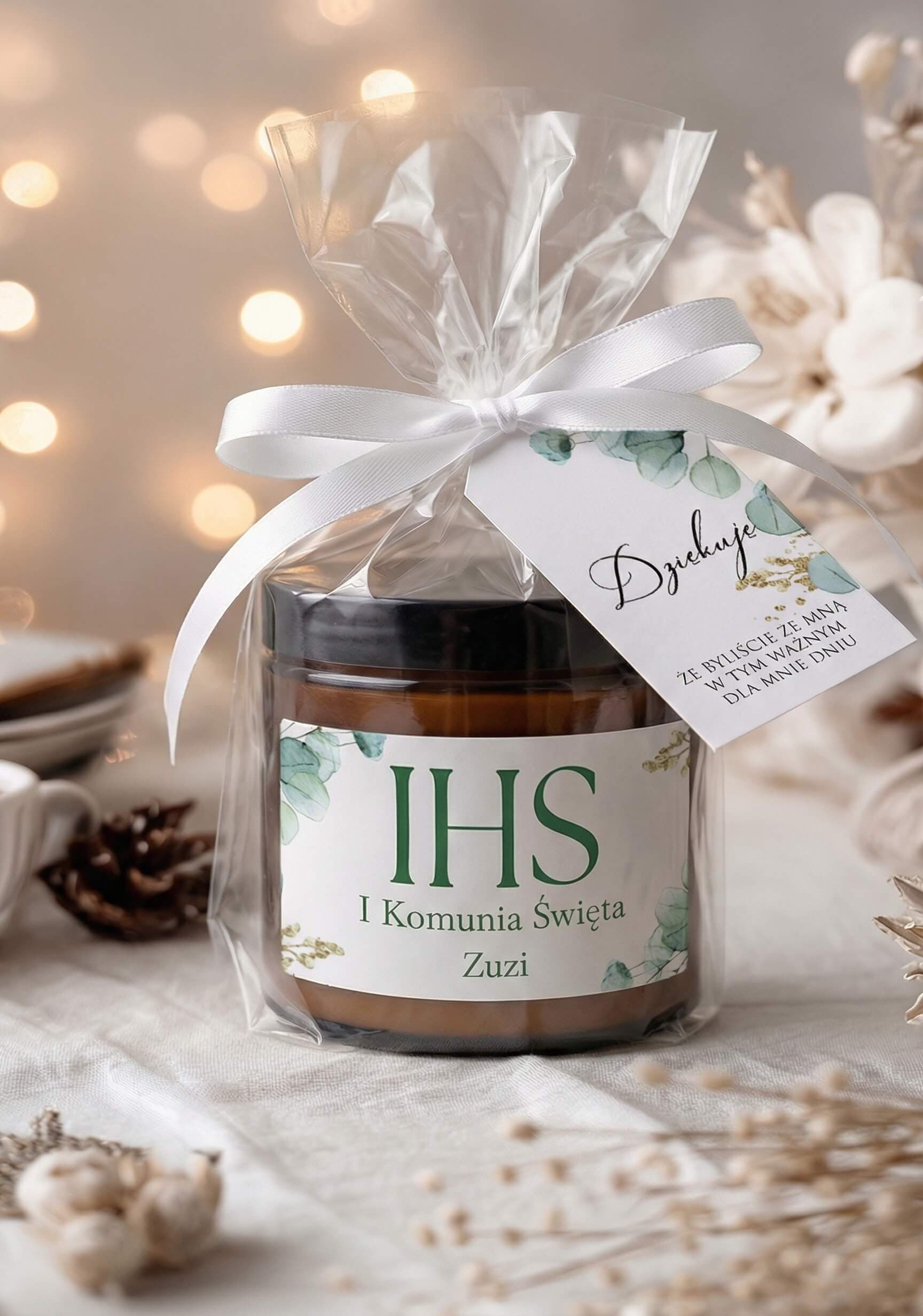 Lukrecja No. 6 Soy Candle – Greenery with IHS and First Holy Communion Favor